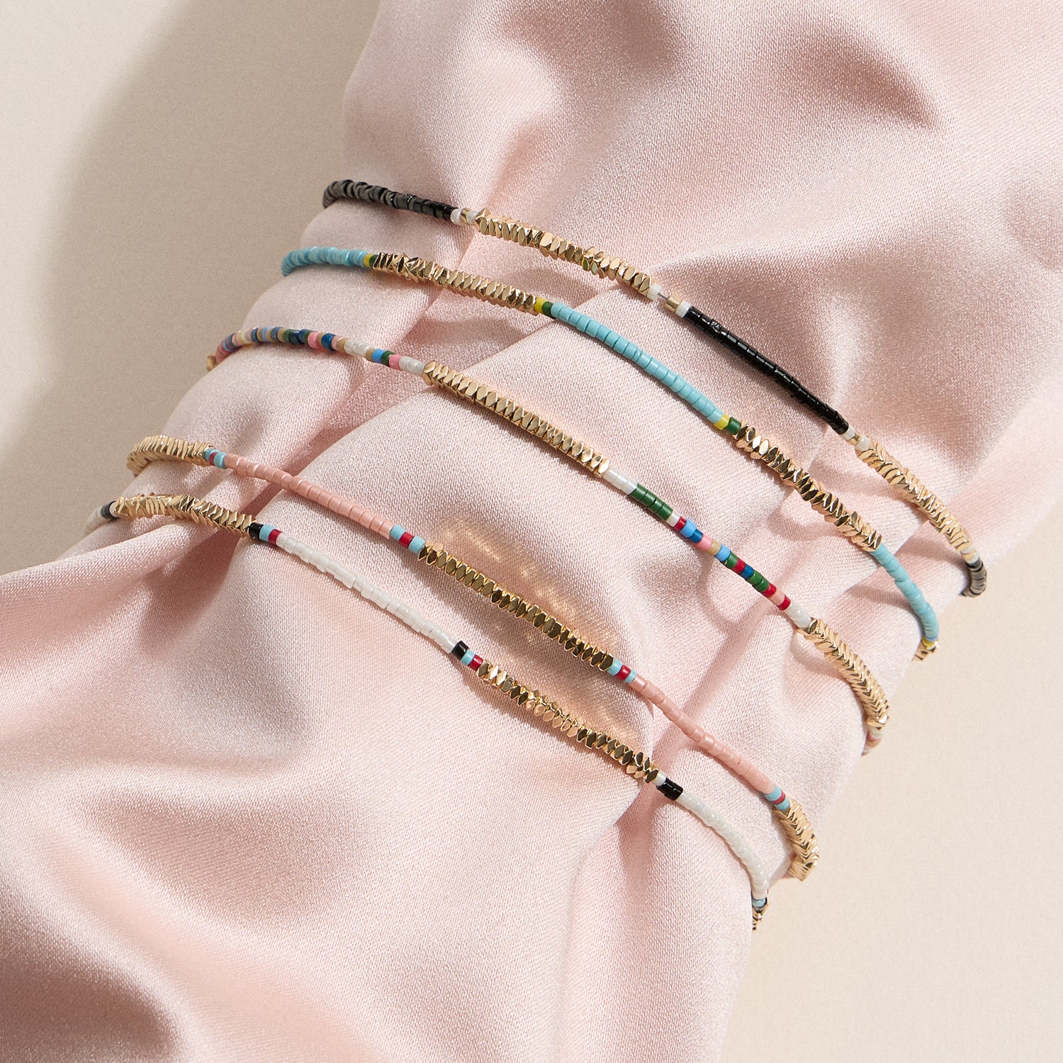 Colorful Seed Bead Anklet with Gold Accents