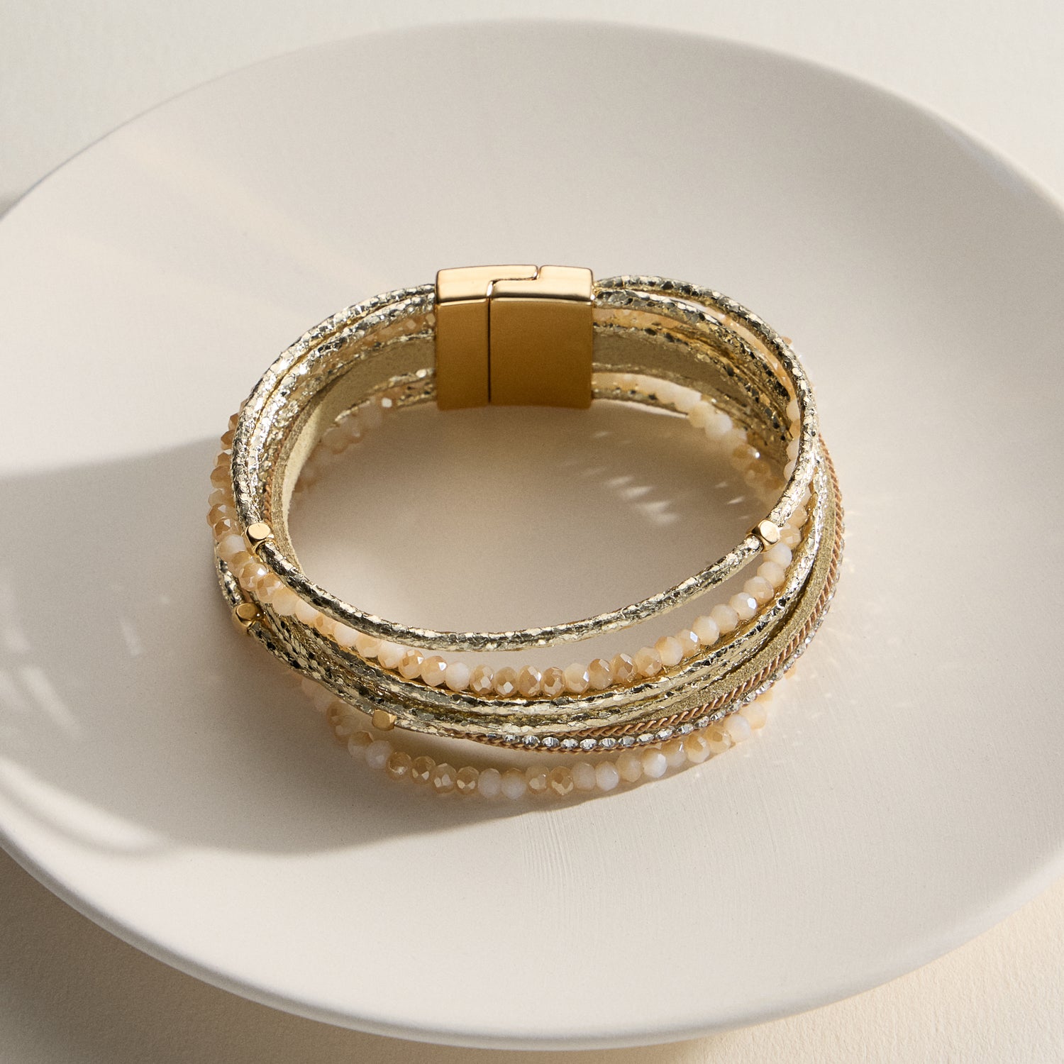 Layered Beaded Wrap Bracelet – Multi-Strand Cuff with Clasp Closure