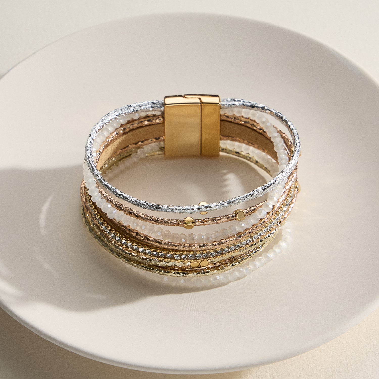 Layered Beaded Wrap Bracelet – Multi-Strand Cuff with Clasp Closure