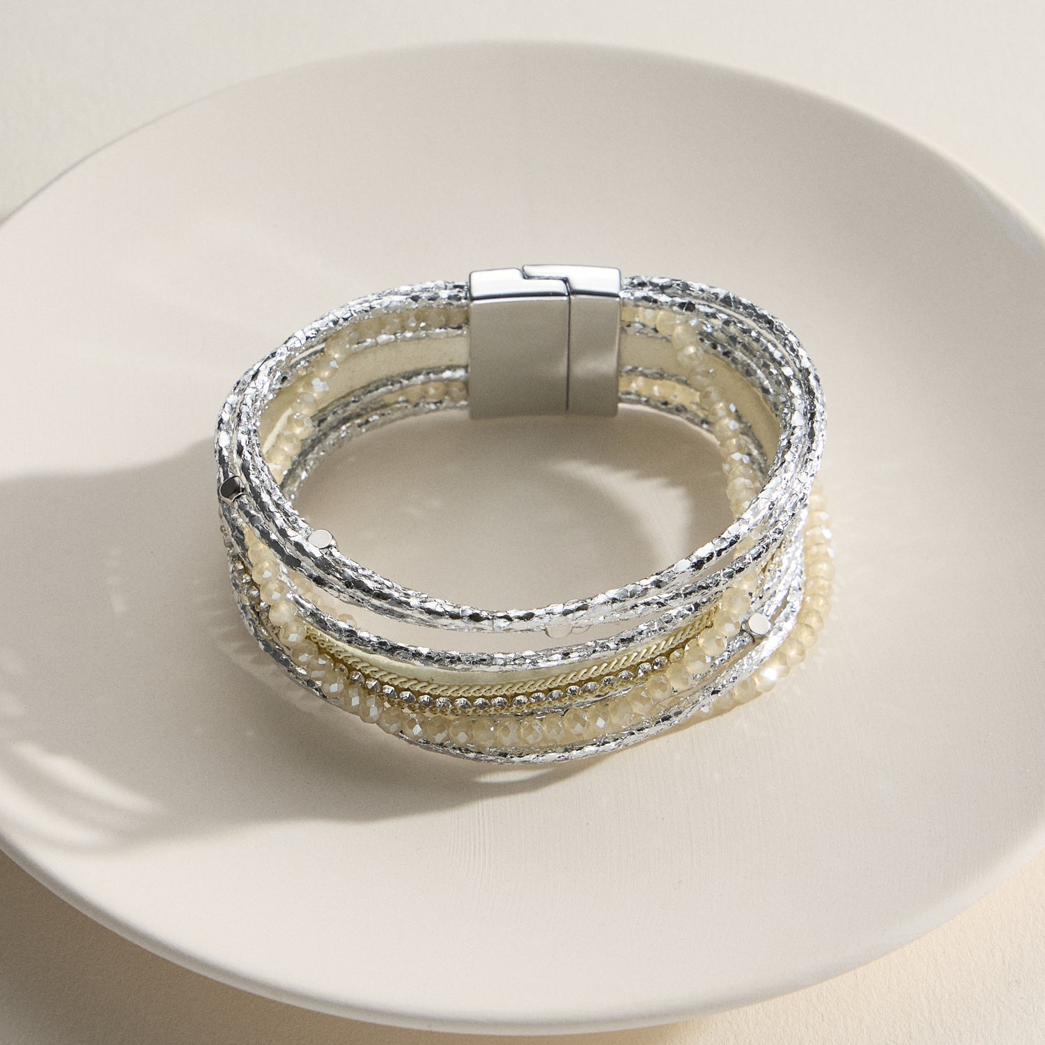 Layered Beaded Wrap Bracelet – Multi-Strand Cuff with Clasp Closure