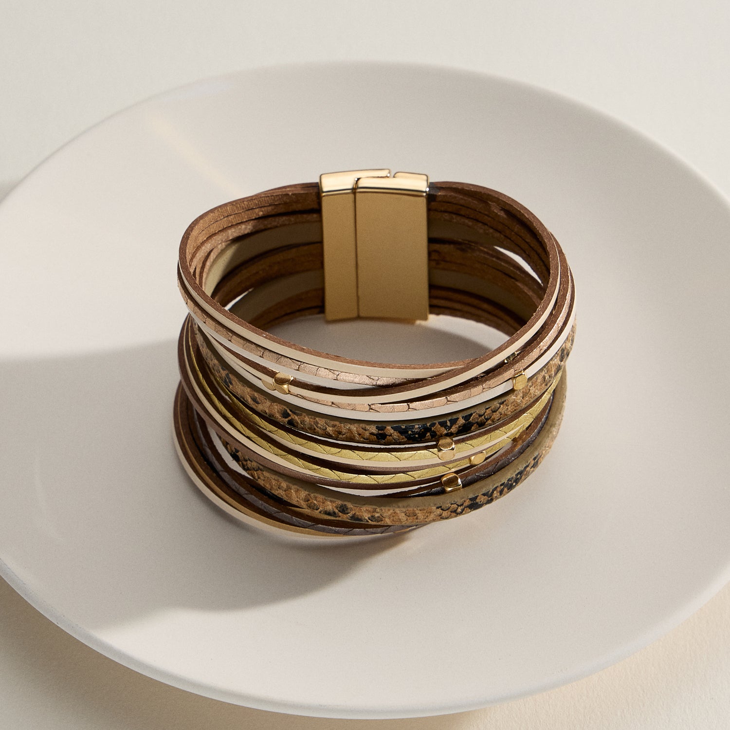 Natural Stone Multi-Strand Bracelet – Boho Layered Wrap with Clasp