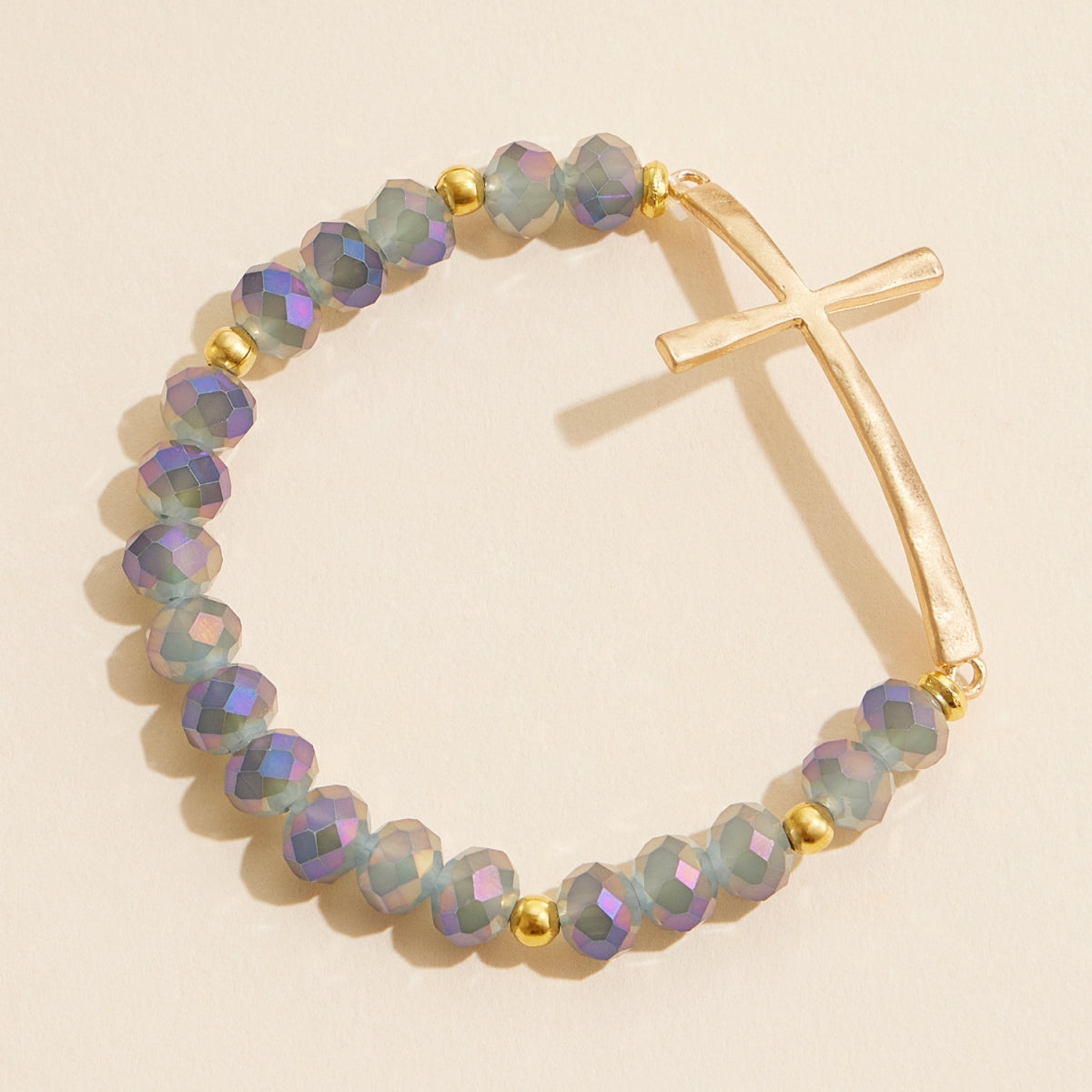 Beaded Cross Bracelet – Colorful Crystal Stretch Jewelry with Gold or Silver Cross Charm