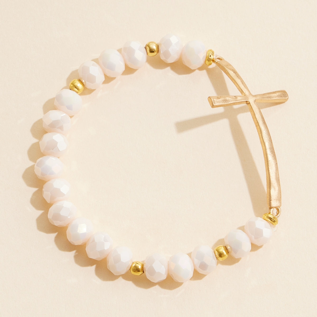 Beaded Cross Bracelet – Colorful Crystal Stretch Jewelry with Gold or Silver Cross Charm