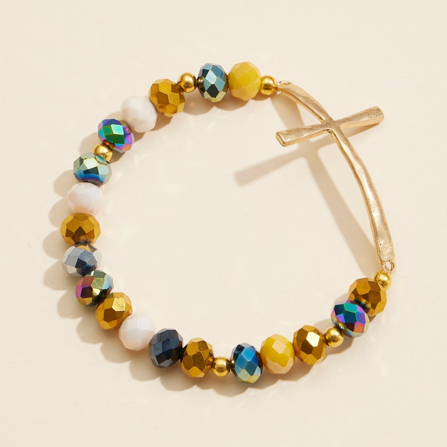 Beaded Cross Bracelet – Colorful Crystal Stretch Jewelry with Gold or Silver Cross Charm