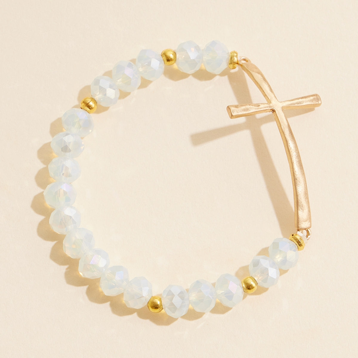 Beaded Cross Bracelet – Colorful Crystal Stretch Jewelry with Gold or Silver Cross Charm