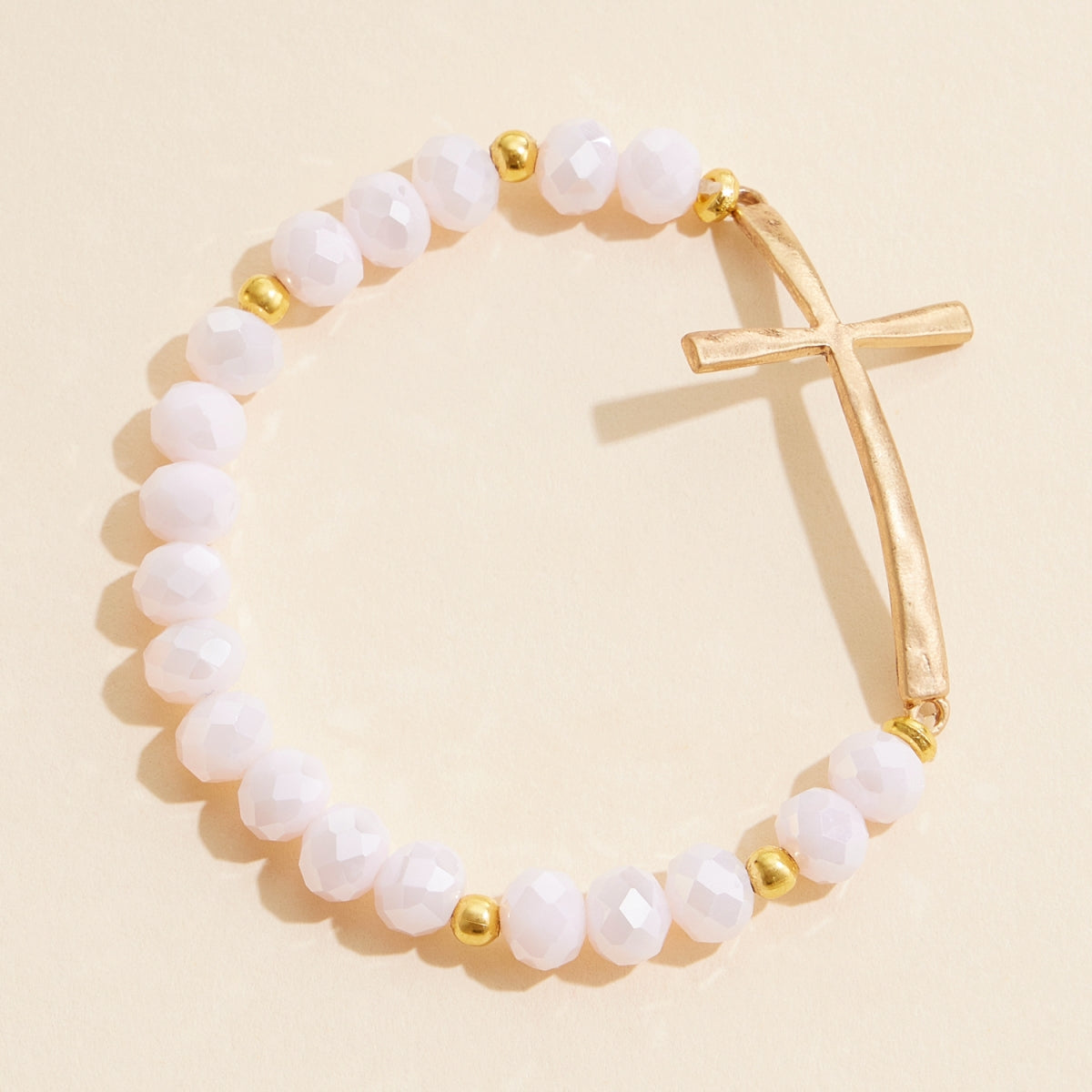 Beaded Cross Bracelet – Colorful Crystal Stretch Jewelry with Gold or Silver Cross Charm
