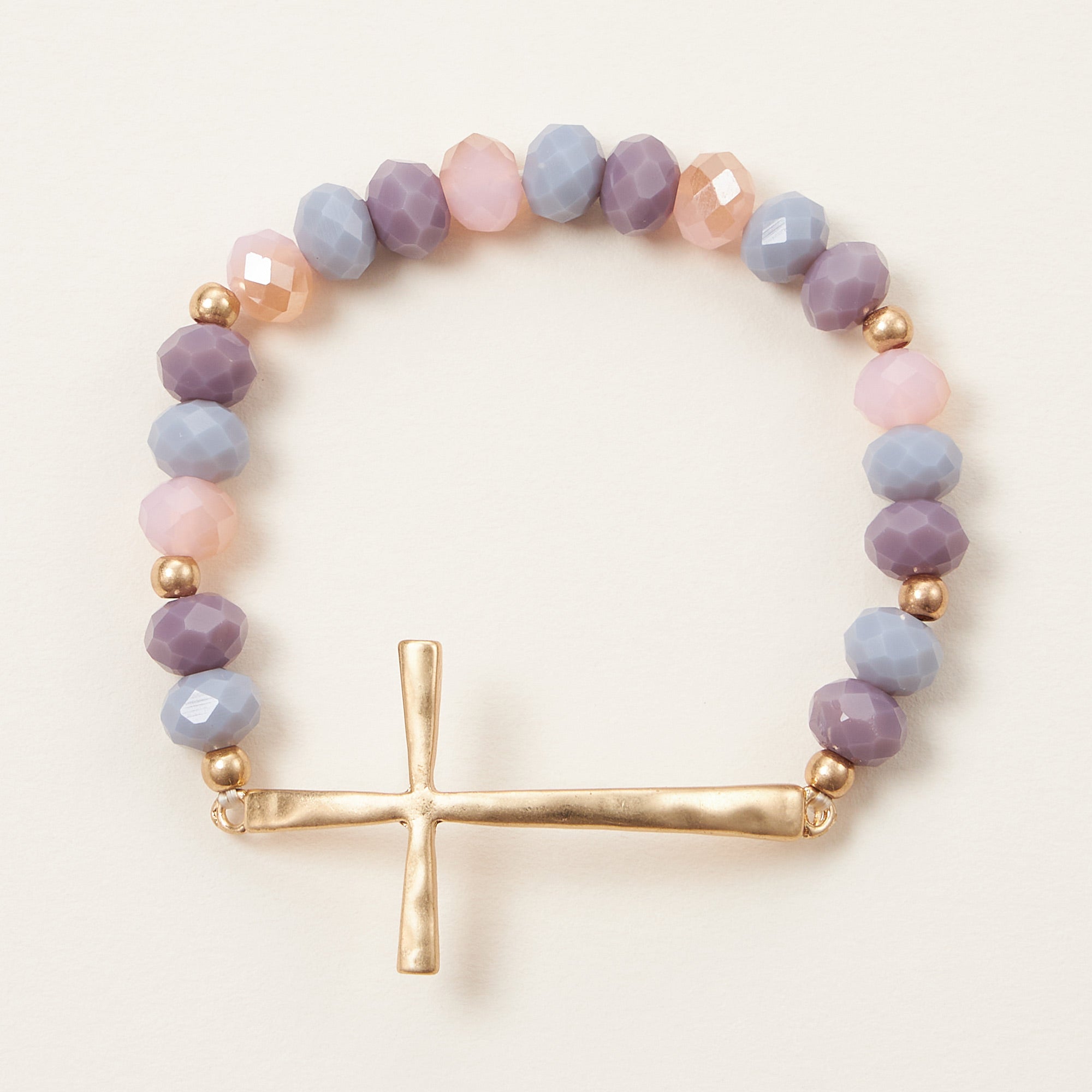 Beaded Cross Bracelet – Colorful Crystal Stretch Jewelry with Gold or Silver Cross Charm