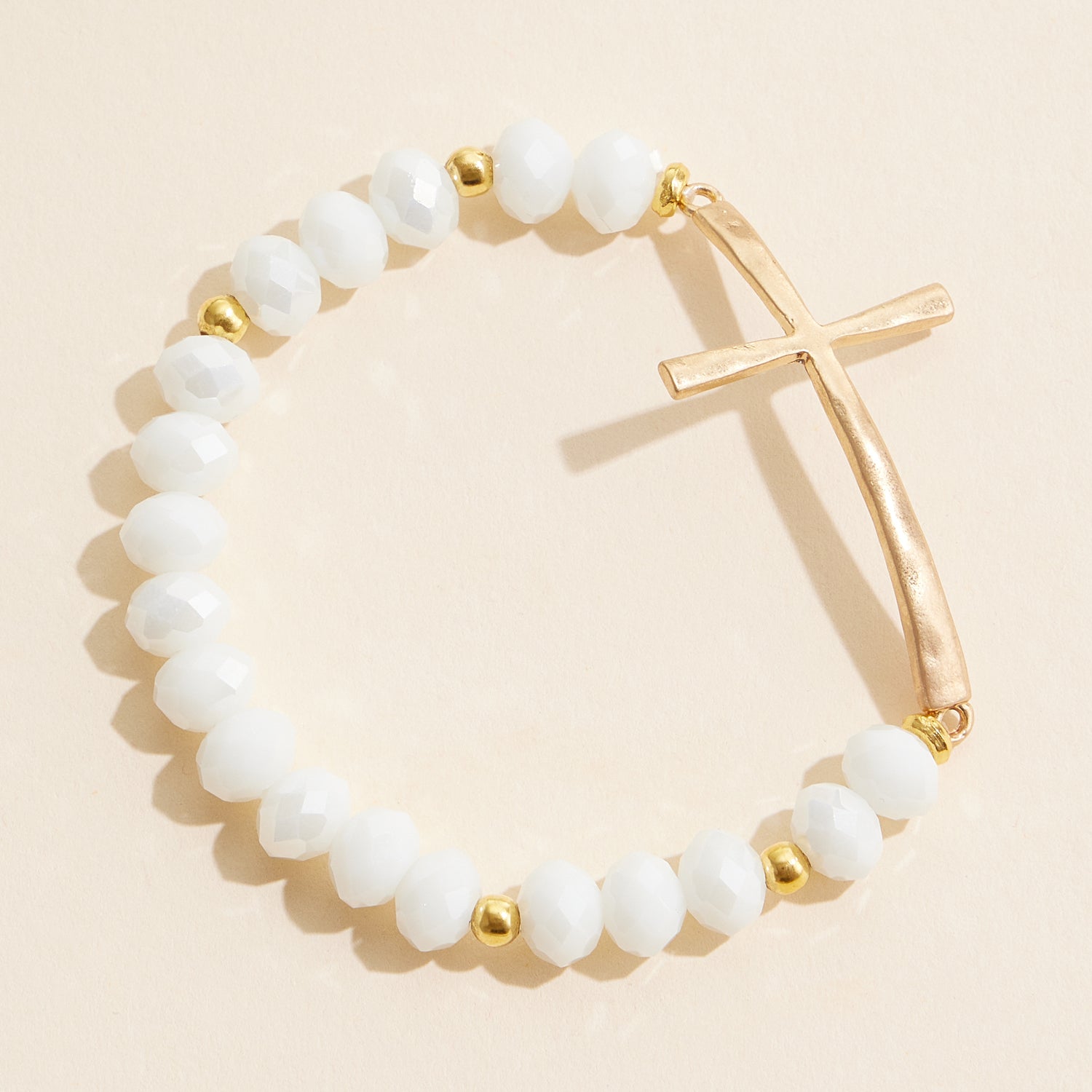 Beaded Cross Bracelet – Colorful Crystal Stretch Jewelry with Gold or Silver Cross Charm