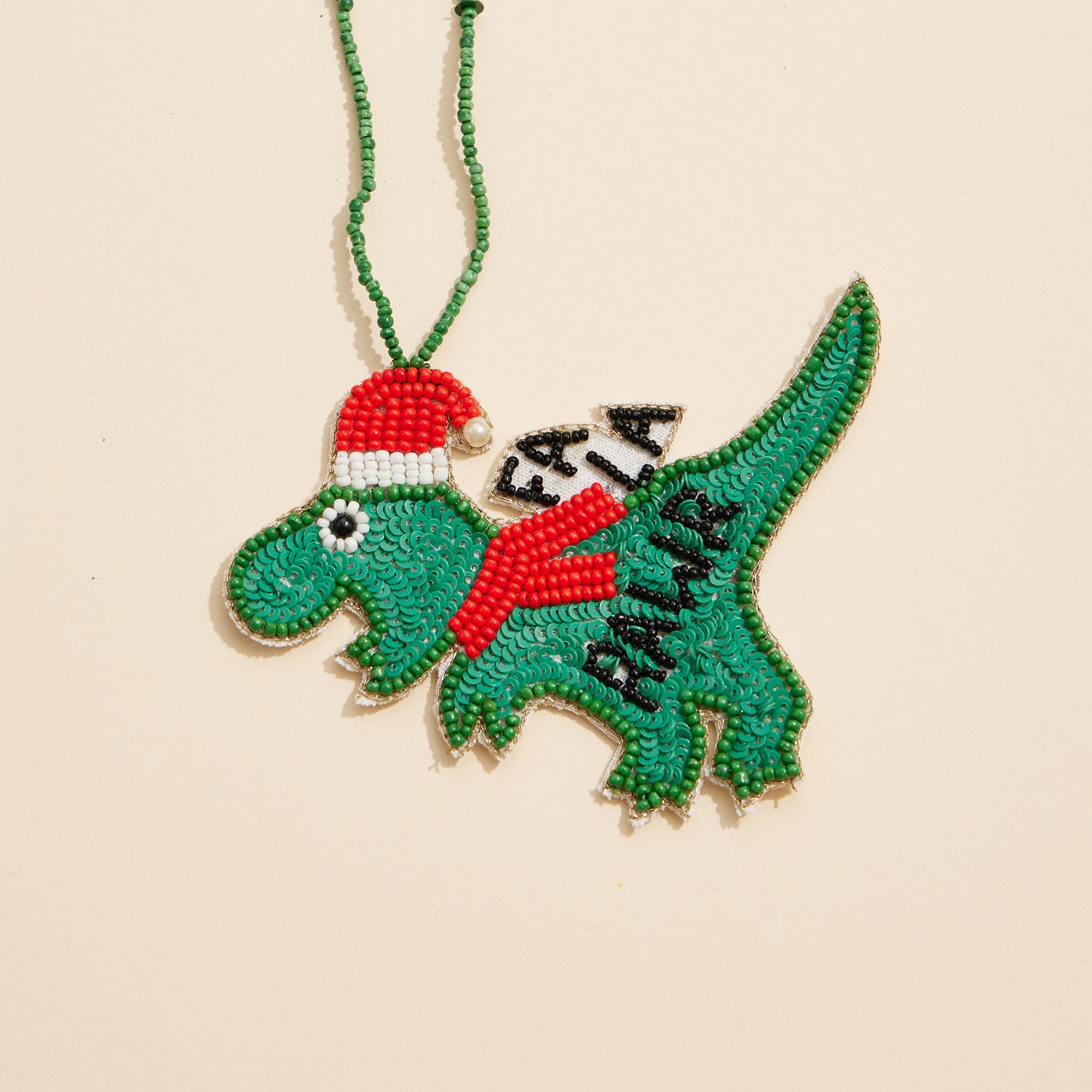 Holiday Dinosaur Ornament with Beaded Accents