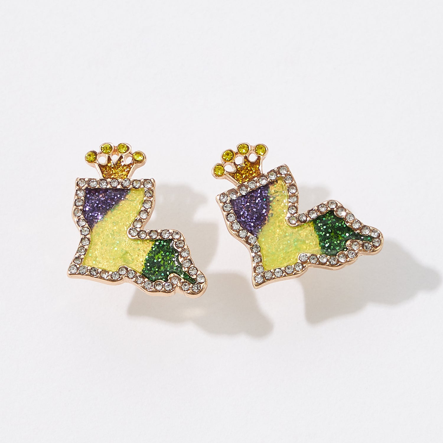 Mardi Gras Louisiana Map Stud Earrings