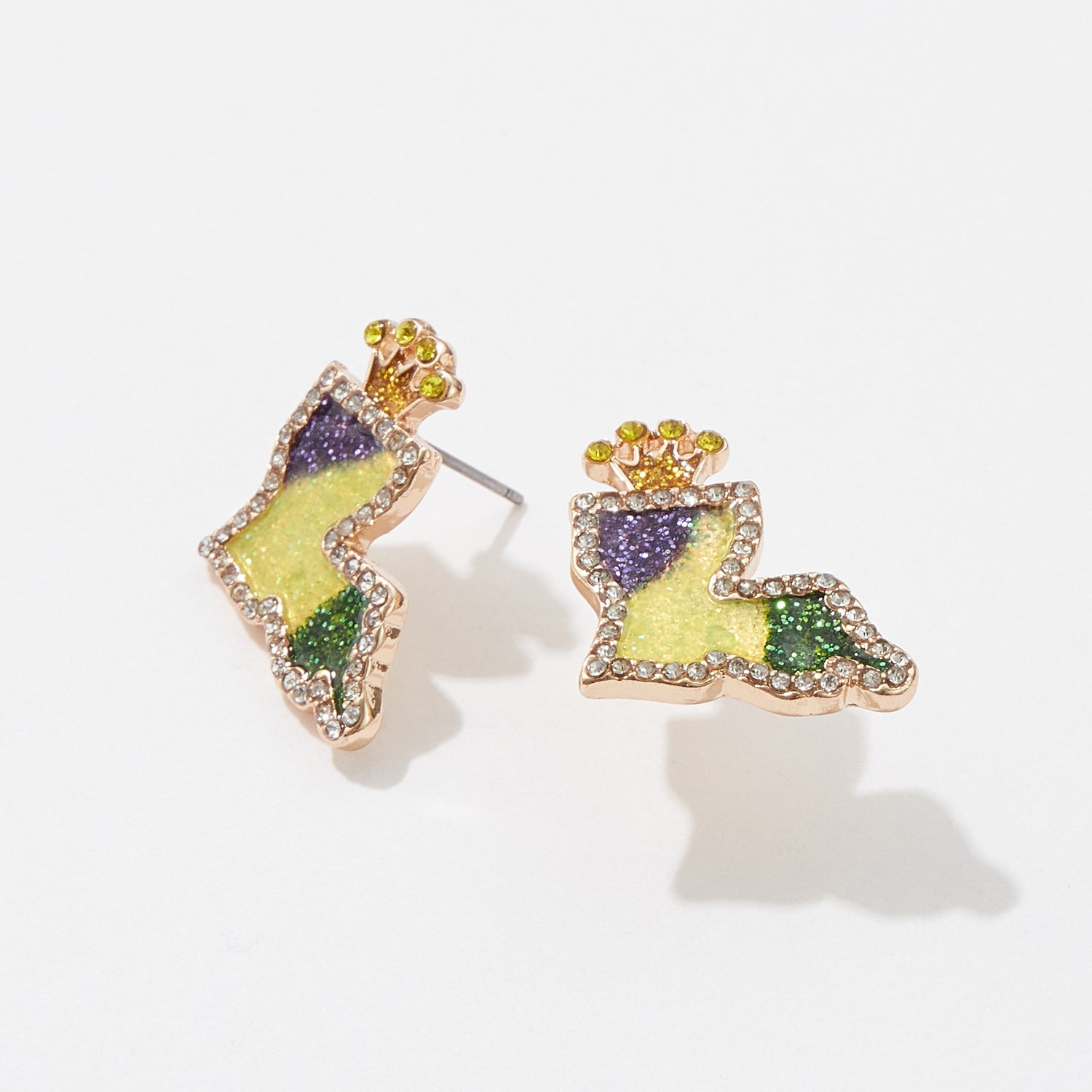 Mardi Gras Louisiana Map Stud Earrings