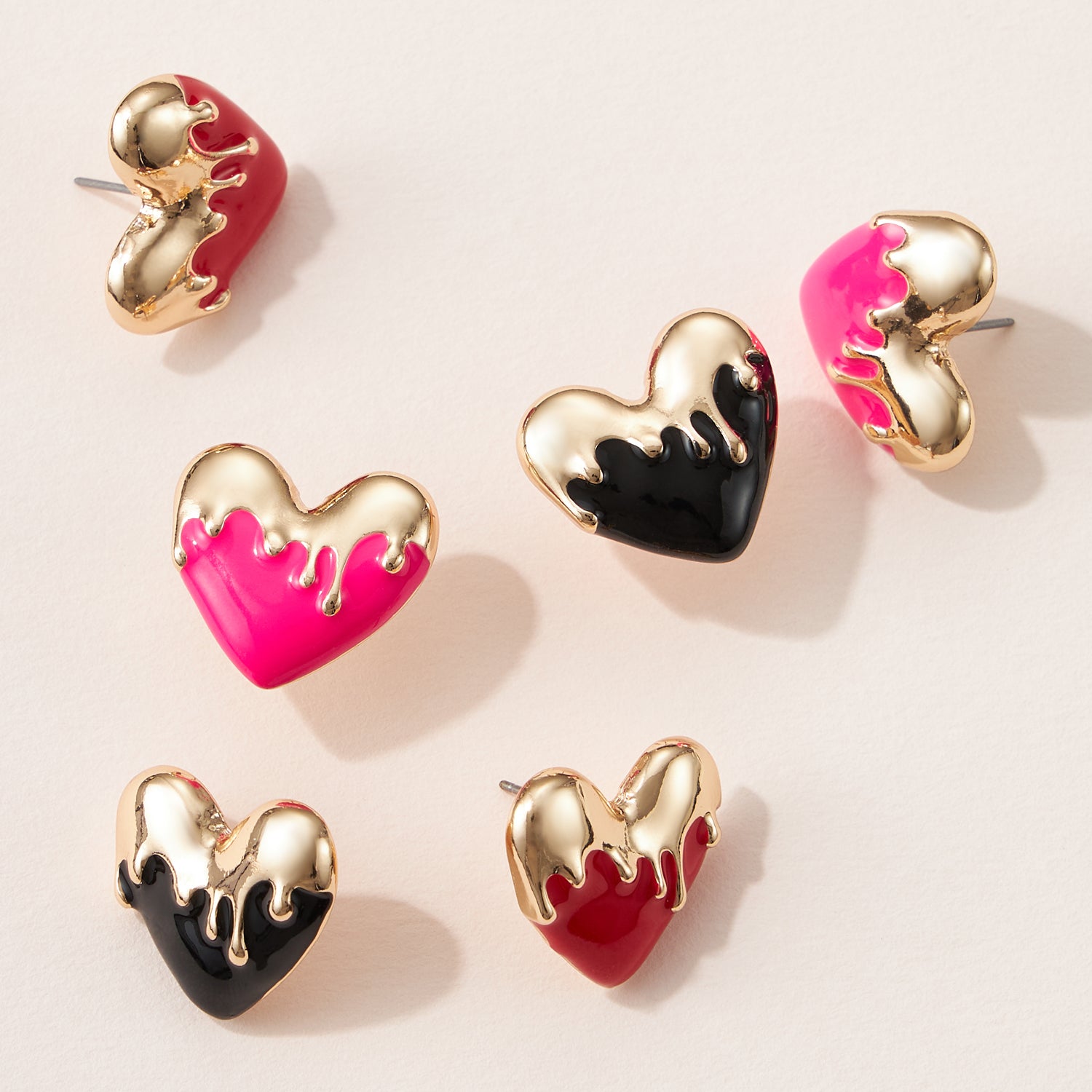 Gold Drip Heart Stud Earrings – Bold Colors