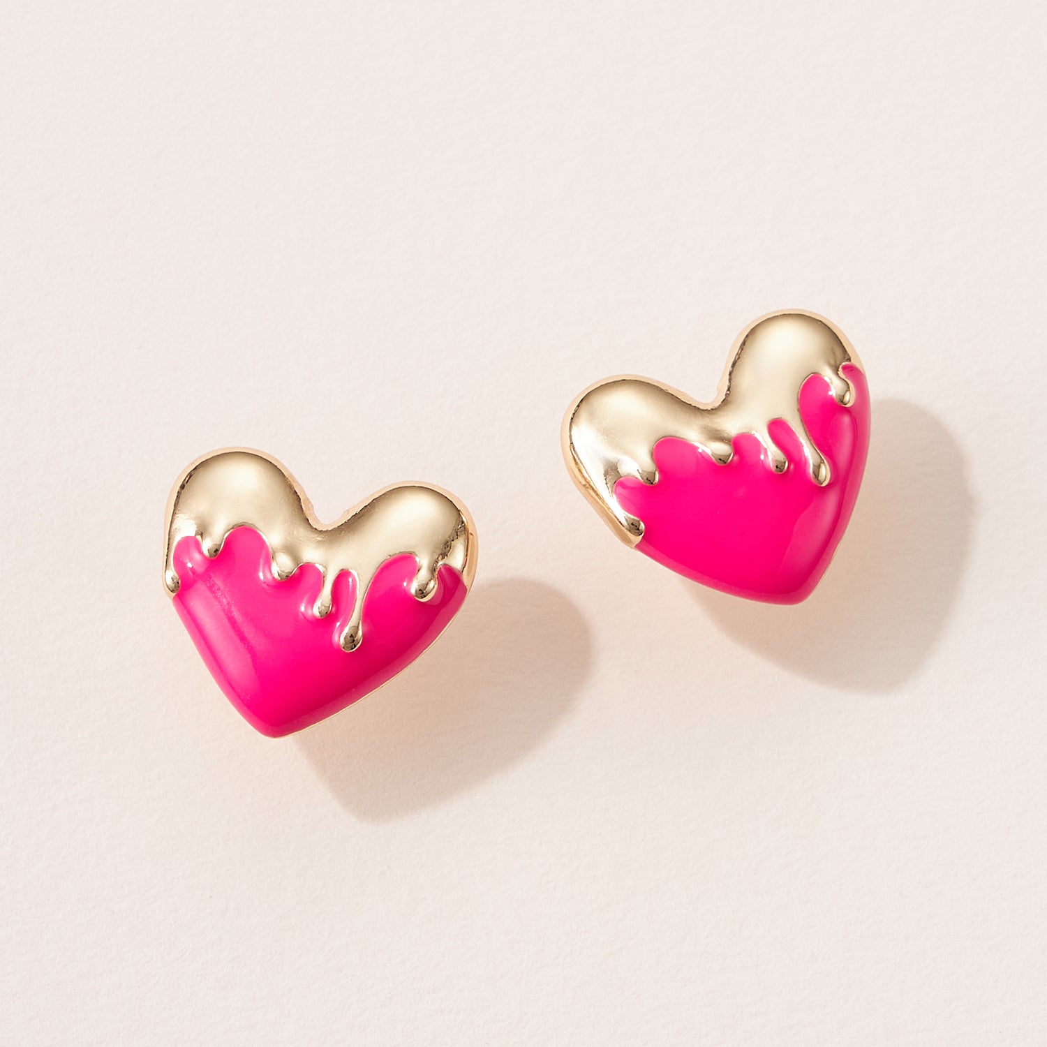 Gold Drip Heart Stud Earrings – Bold Colors