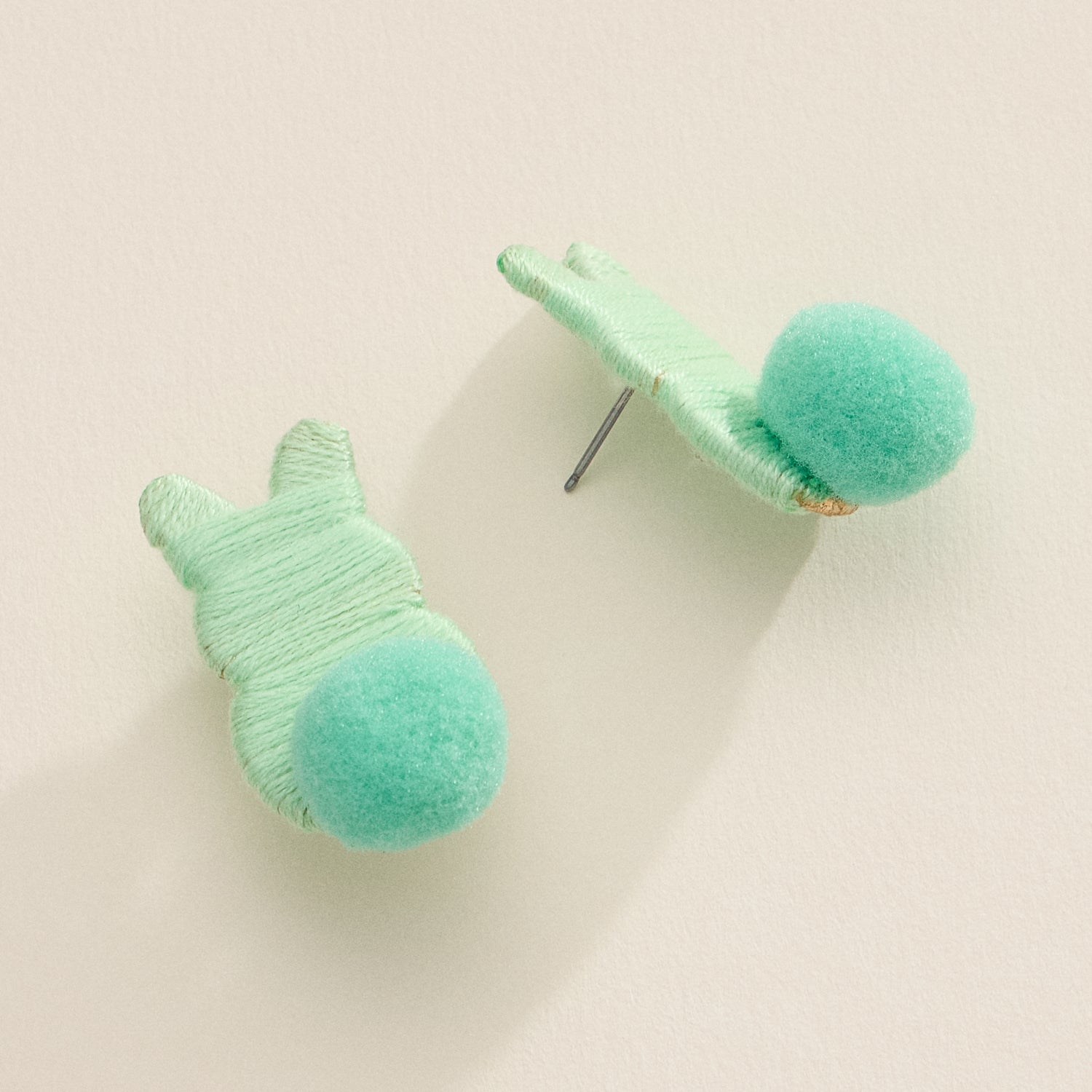 Thread Easter Rabbit with Pom Poms Post Earrings