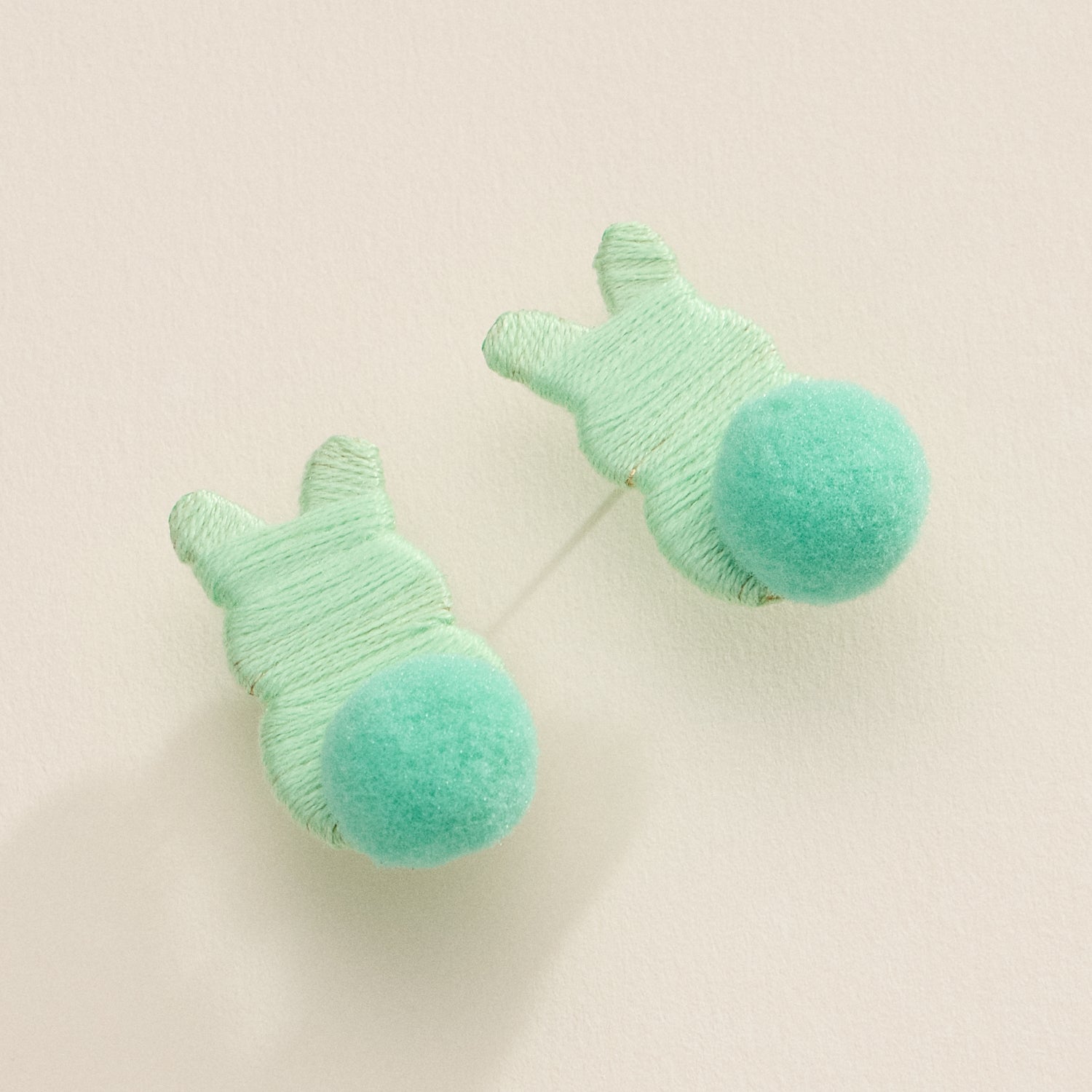 Thread Easter Rabbit with Pom Poms Post Earrings