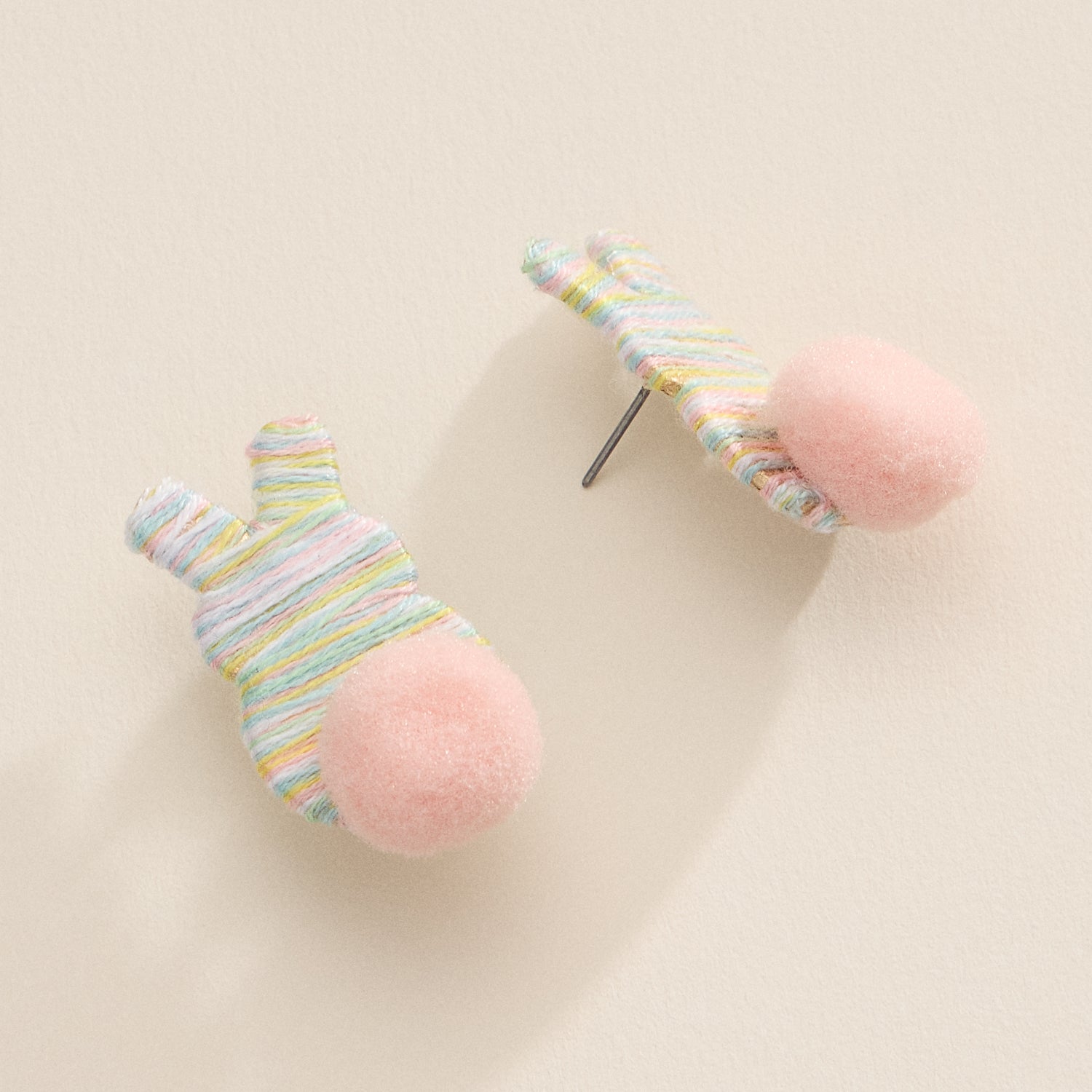 Thread Easter Rabbit with Pom Poms Post Earrings