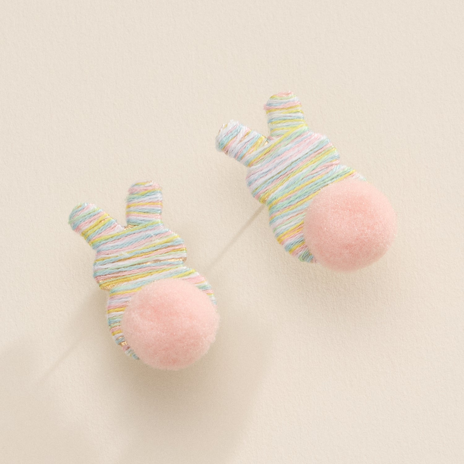 Thread Easter Rabbit with Pom Poms Post Earrings