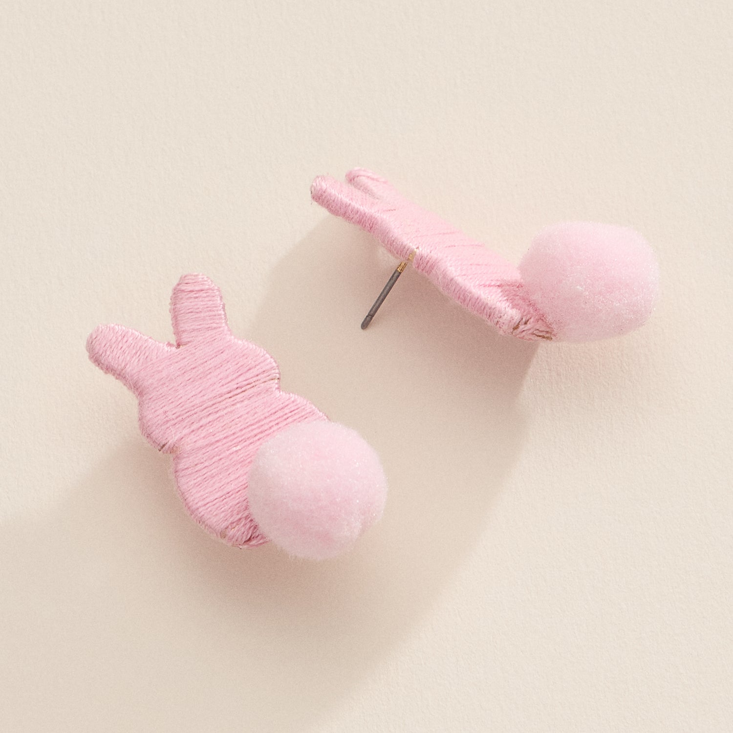 Thread Easter Rabbit with Pom Poms Post Earrings