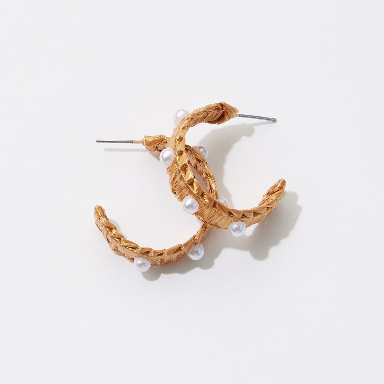 Raffia Wrapped Hoop Earrings with Pearl