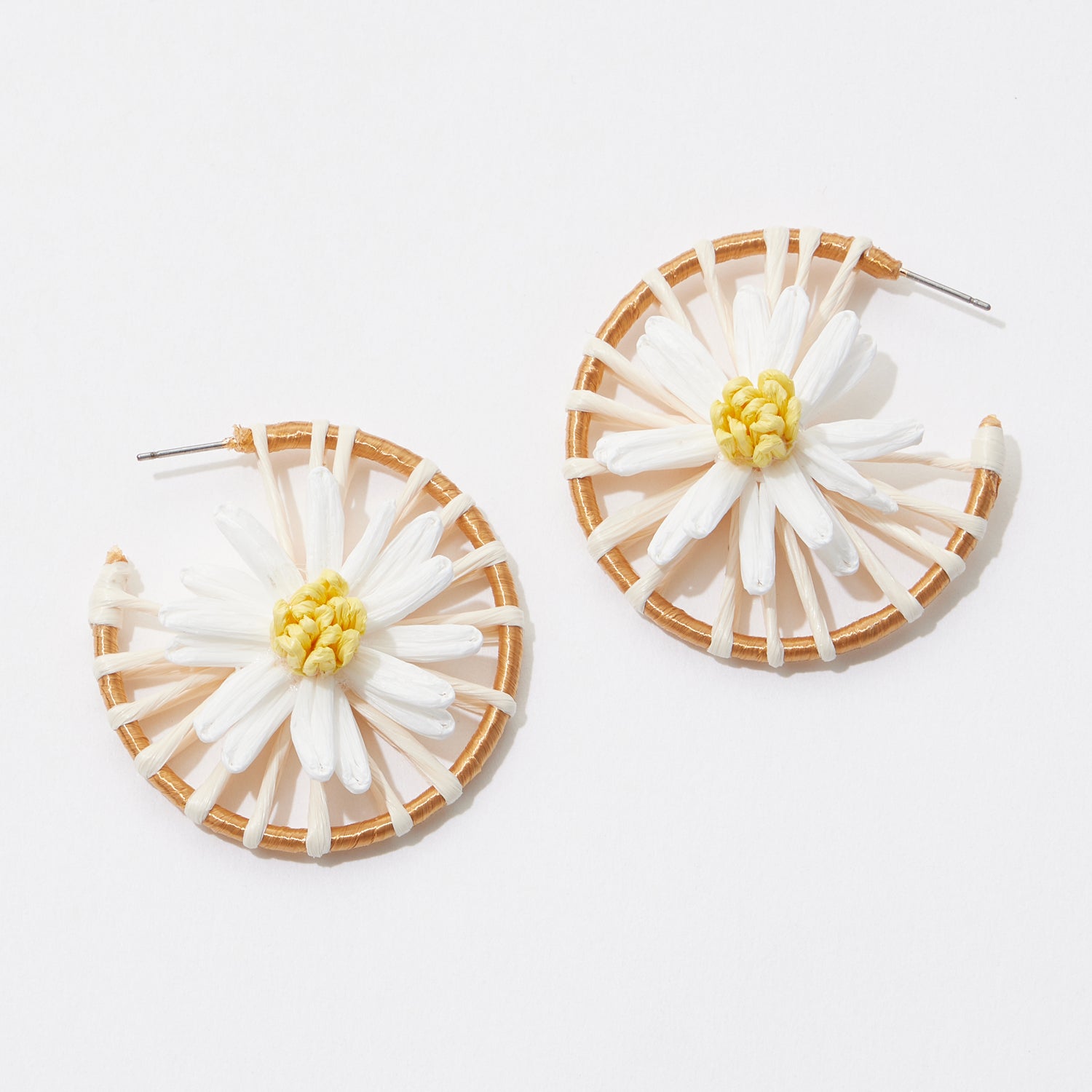 Flower Raffia Hoop Earrings