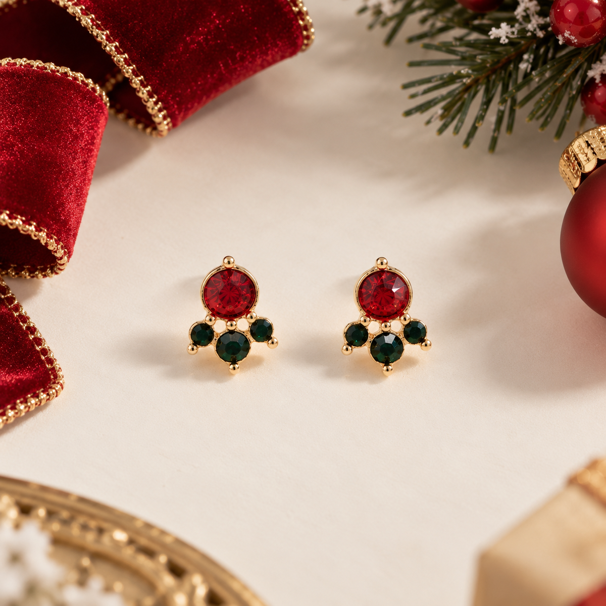 Round Shaped Christmas Rhinestone Earrings