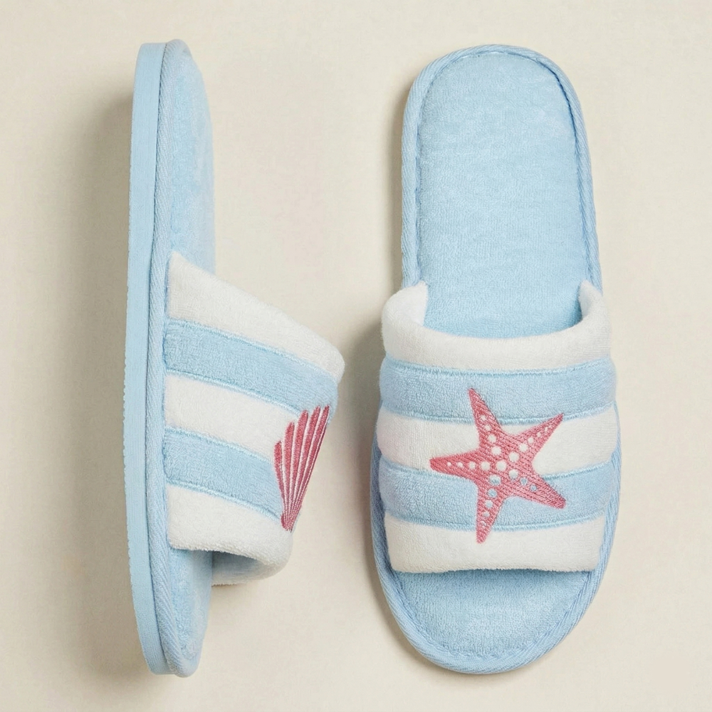 Sea Shell and Starfish Embroidered Terry Slipper - Frem