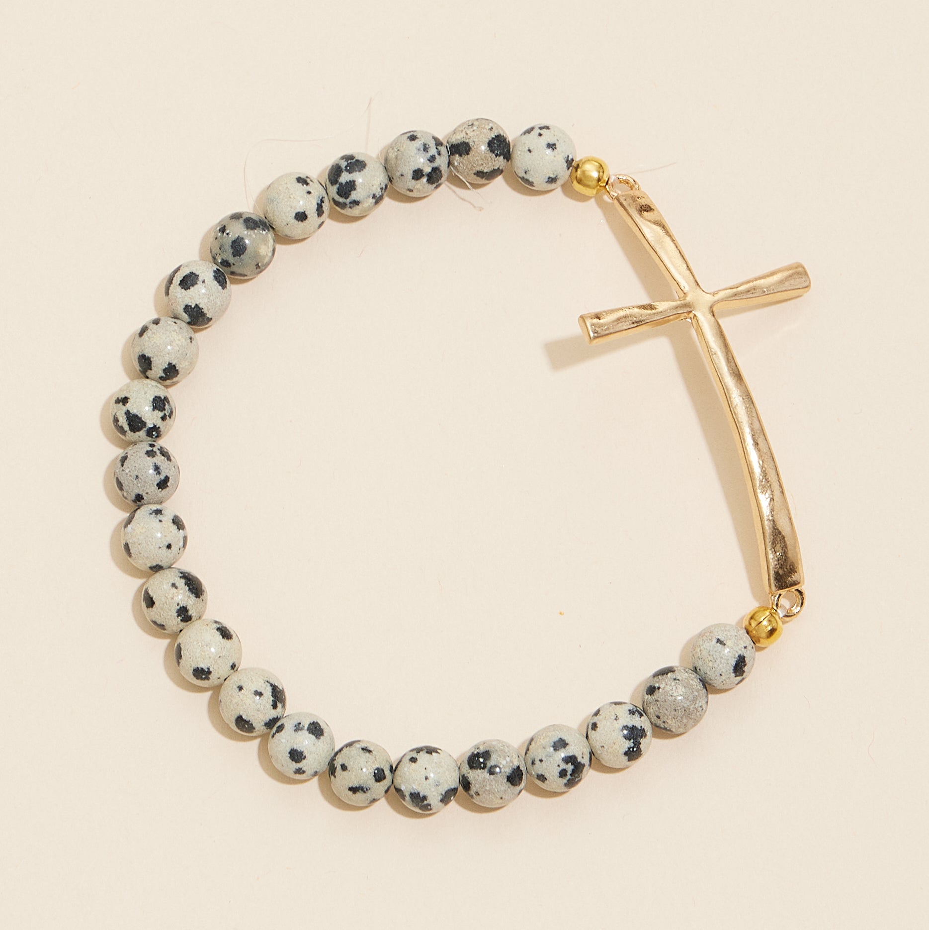 Metal Cross Pendant Natural Stone Bracelet