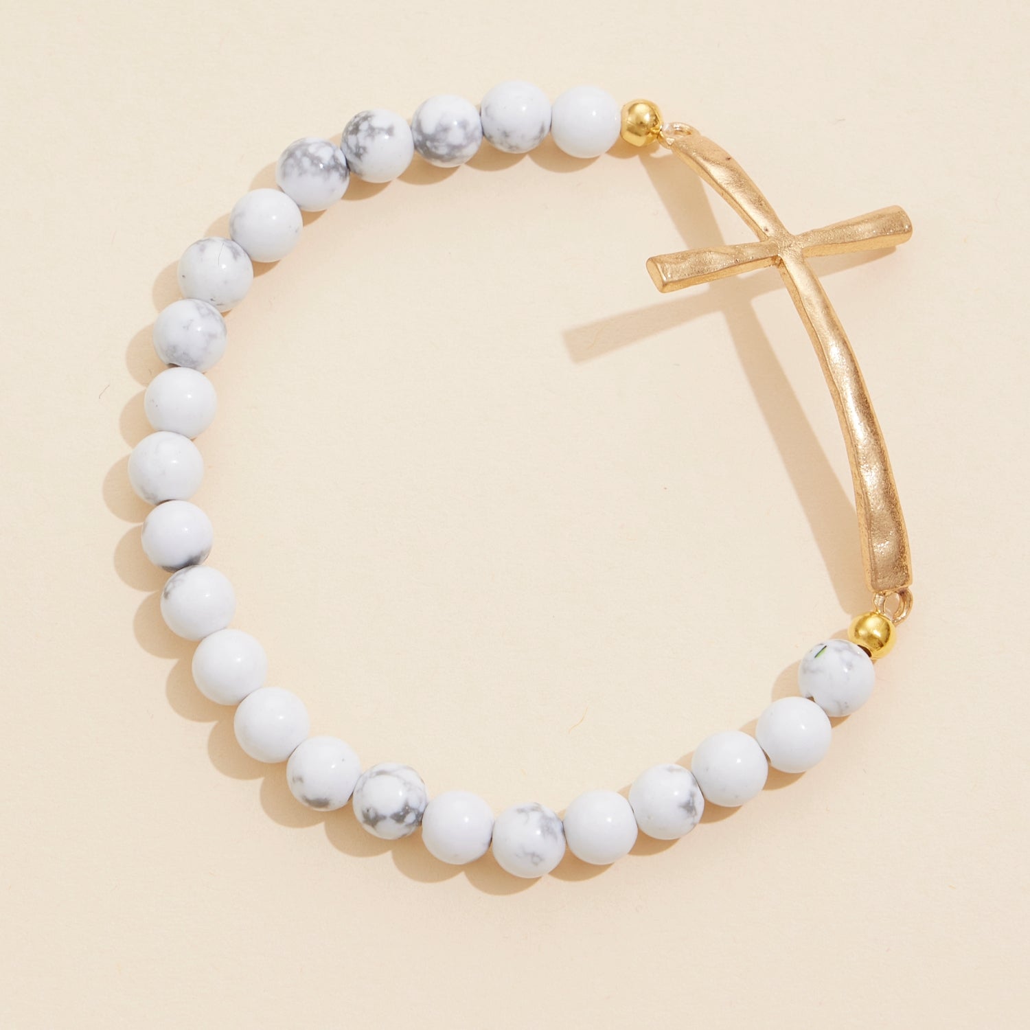 Metal Cross Pendant Natural Stone Bracelet