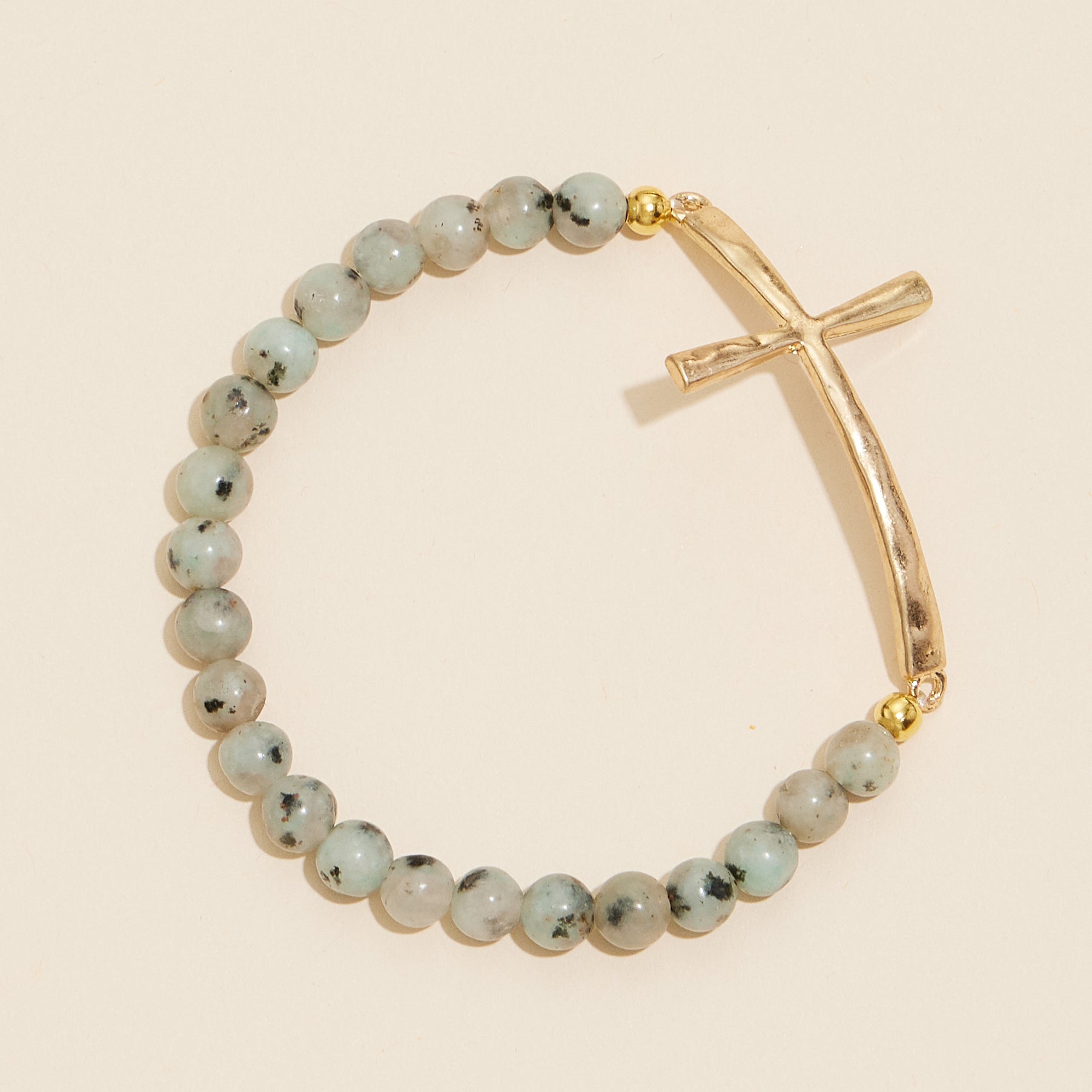 Metal Cross Pendant Natural Stone Bracelet