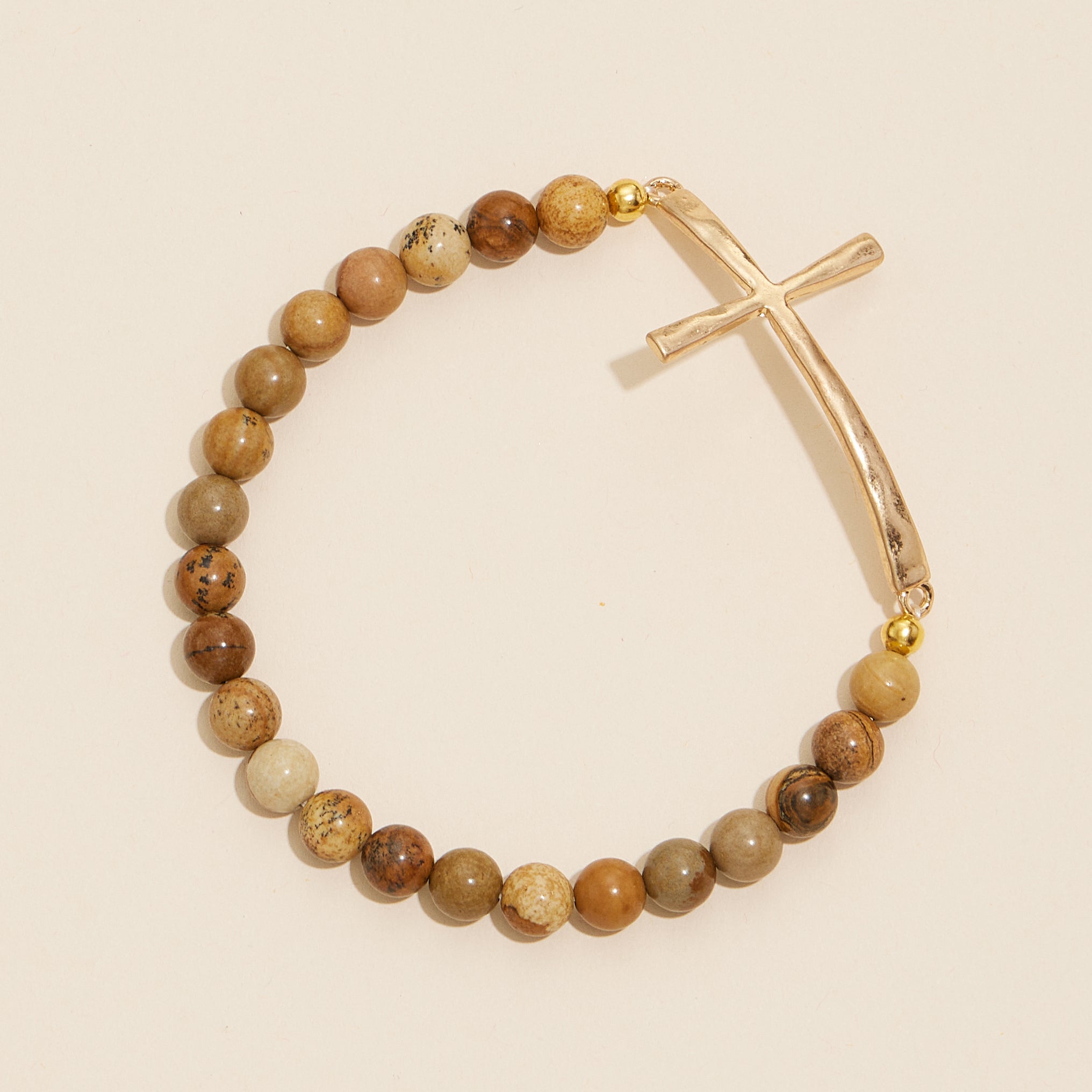 Metal Cross Pendant Natural Stone Bracelet
