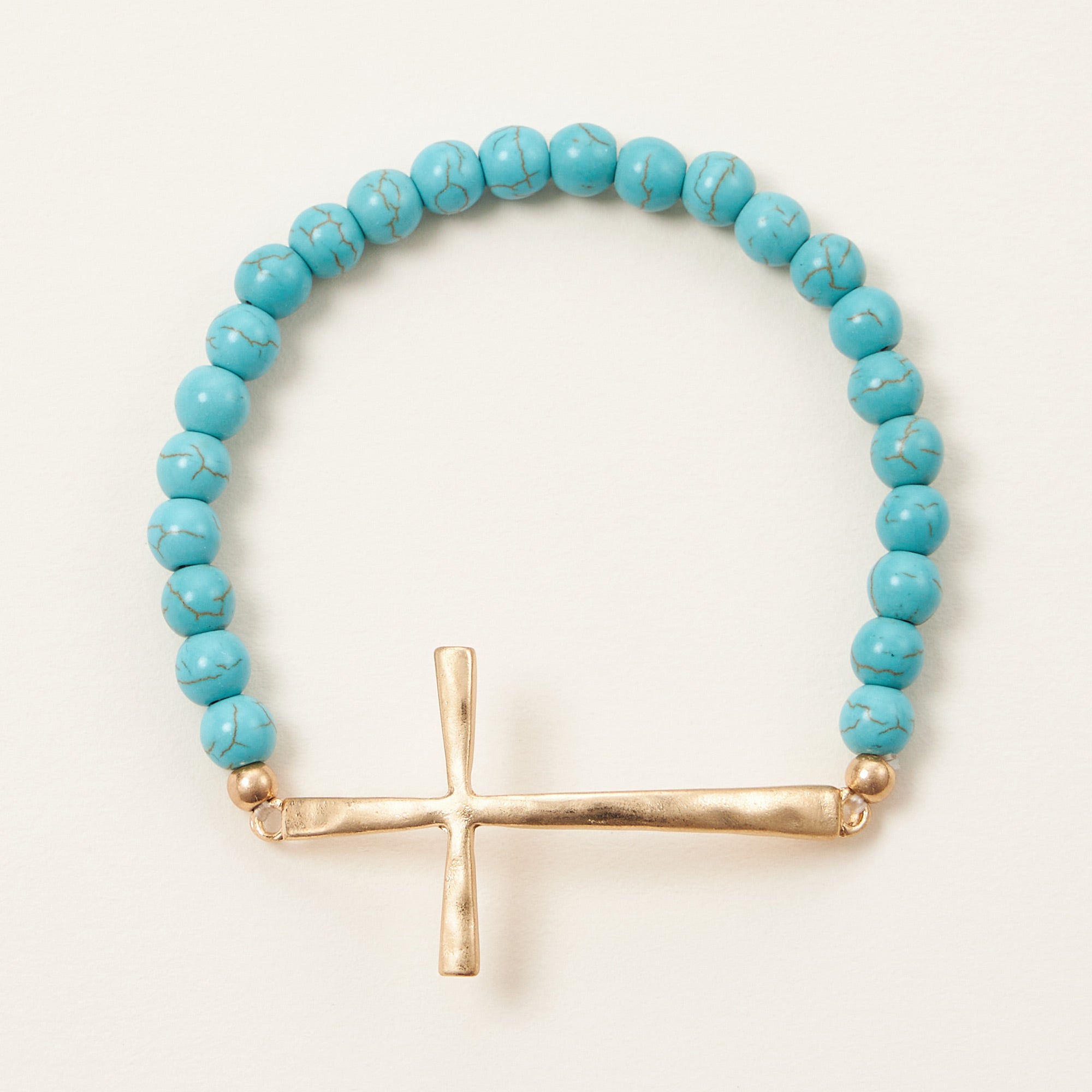 Metal Cross Pendant Natural Stone Bracelet