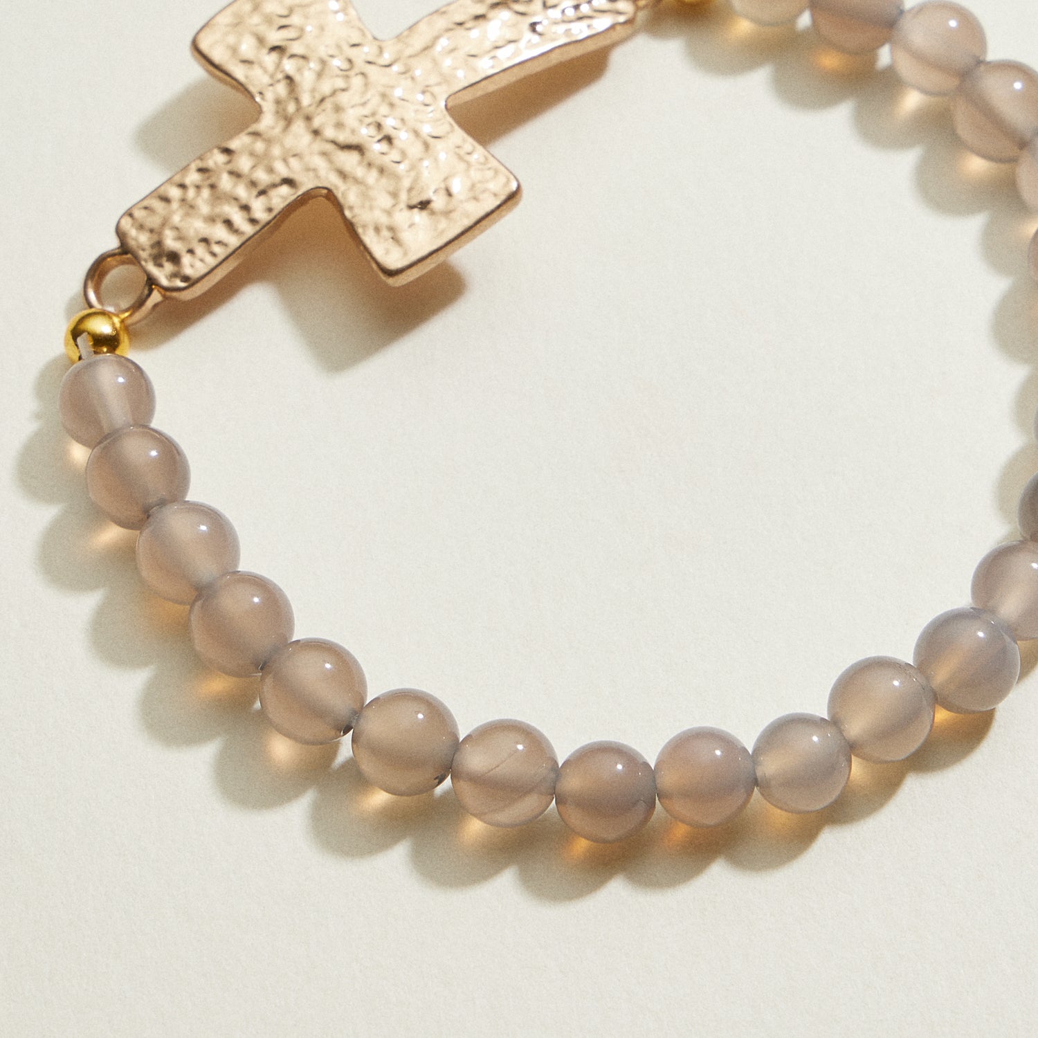 Small Beaded Natural Stone Hammered Cross Bracelet | Faith Jewelry