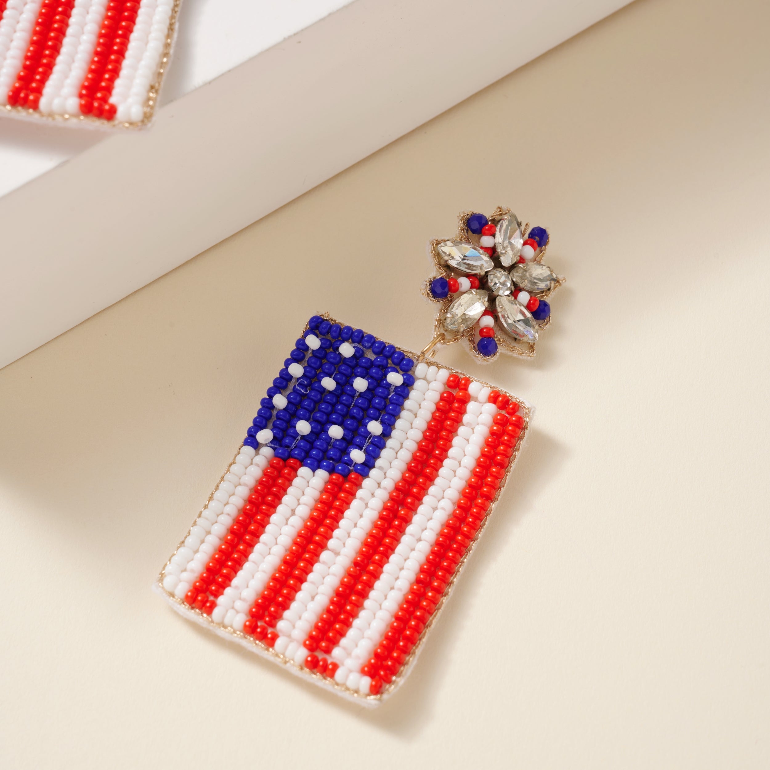 USA Flag Seed Beaded Dangling Earrings