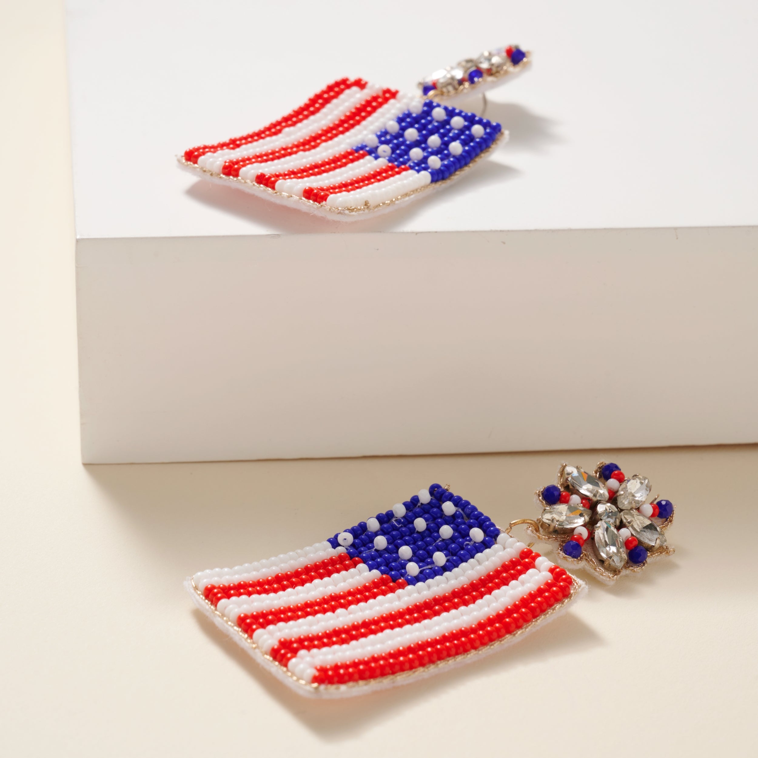 USA Flag Seed Beaded Dangling Earrings