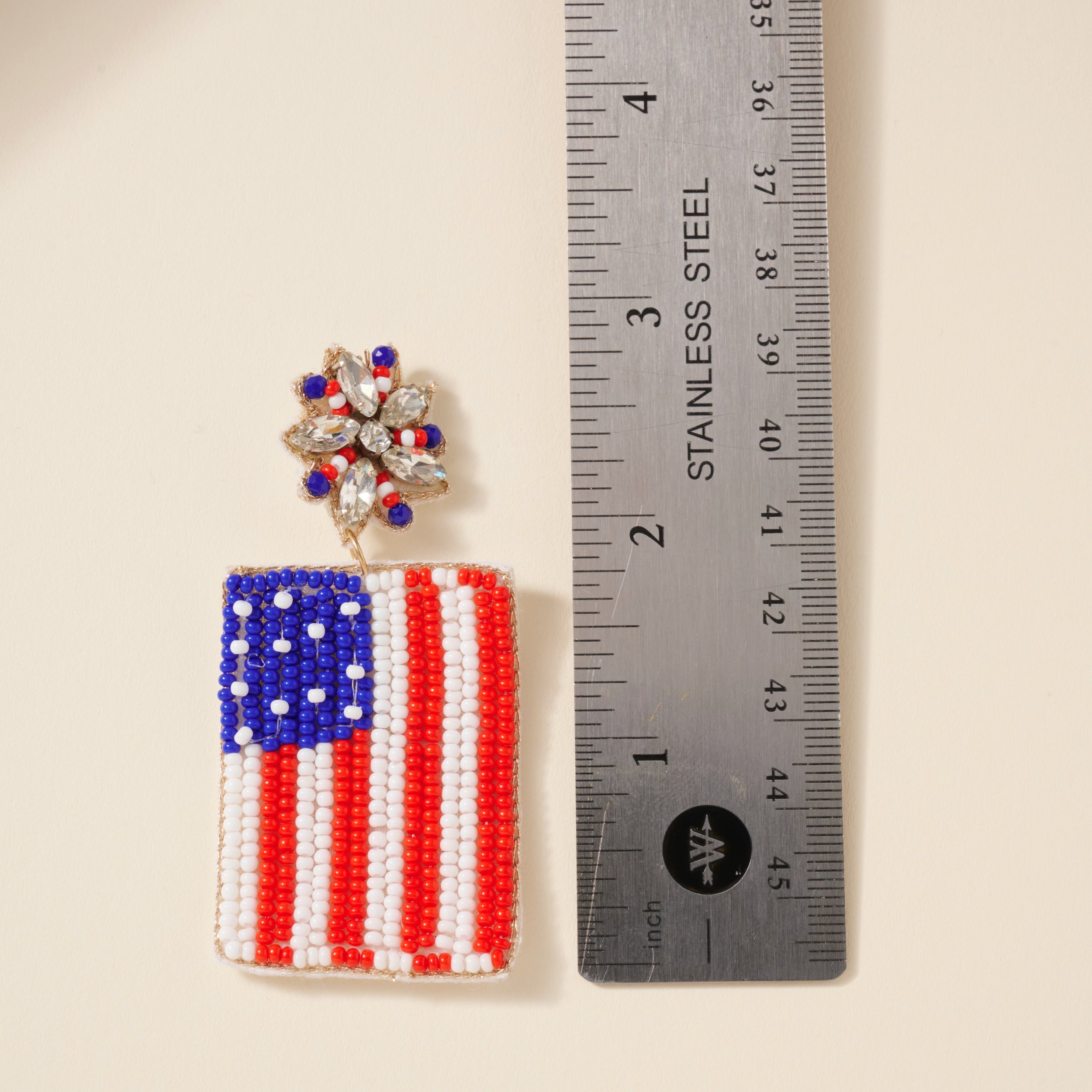 USA Flag Seed Beaded Dangling Earrings
