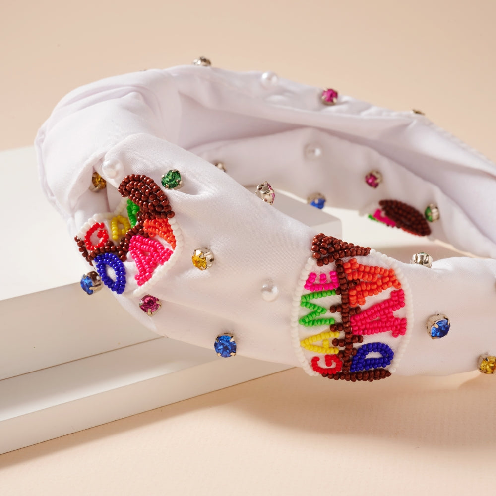 Elegant Knotted Headband with Rhinestones & Seed Beads