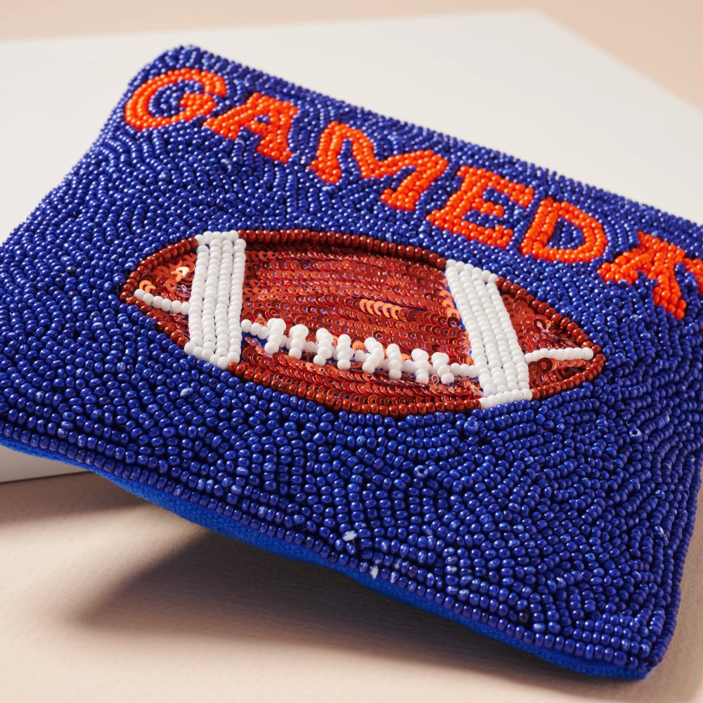 Beaded Game Day Football Mini Pouch