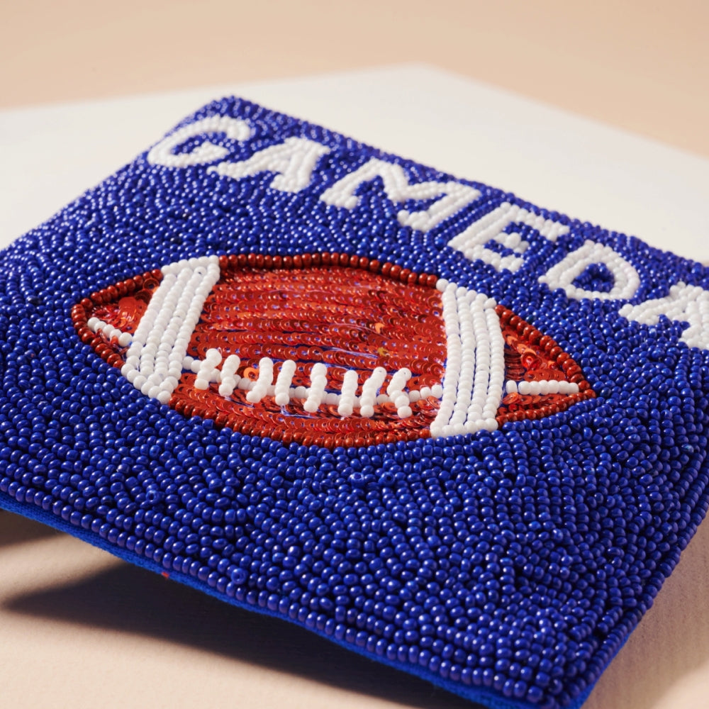 Beaded Game Day Football Mini Pouch