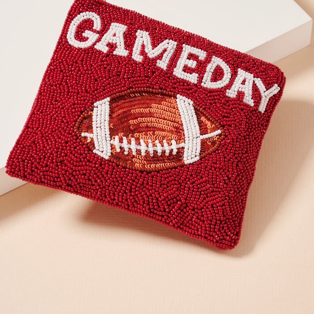 Beaded Game Day Football Mini Pouch
