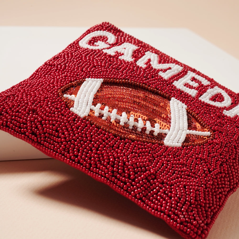 Beaded Game Day Football Mini Pouch