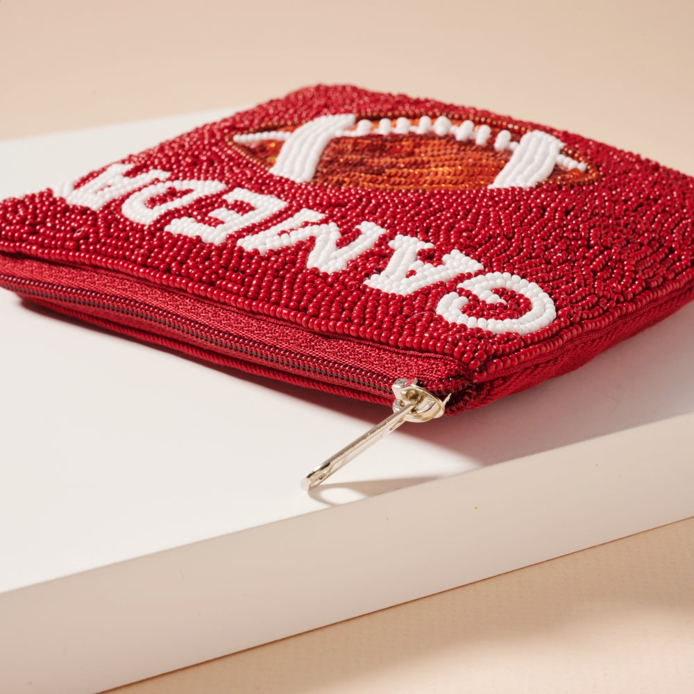 Beaded Game Day Football Mini Pouch