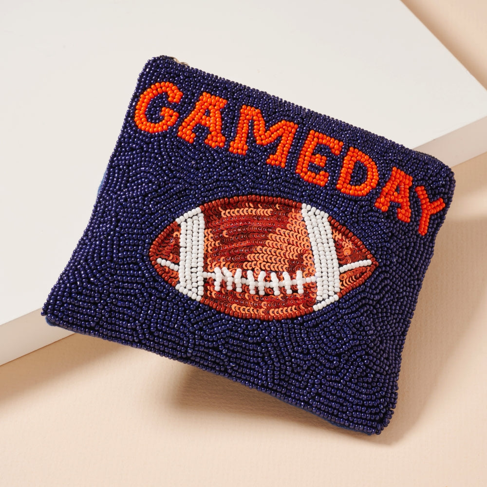 Beaded Game Day Football Mini Pouch