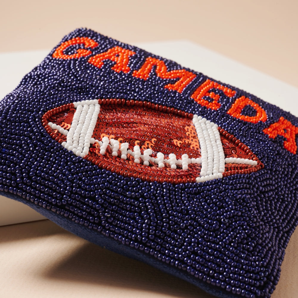 Beaded Game Day Football Mini Pouch