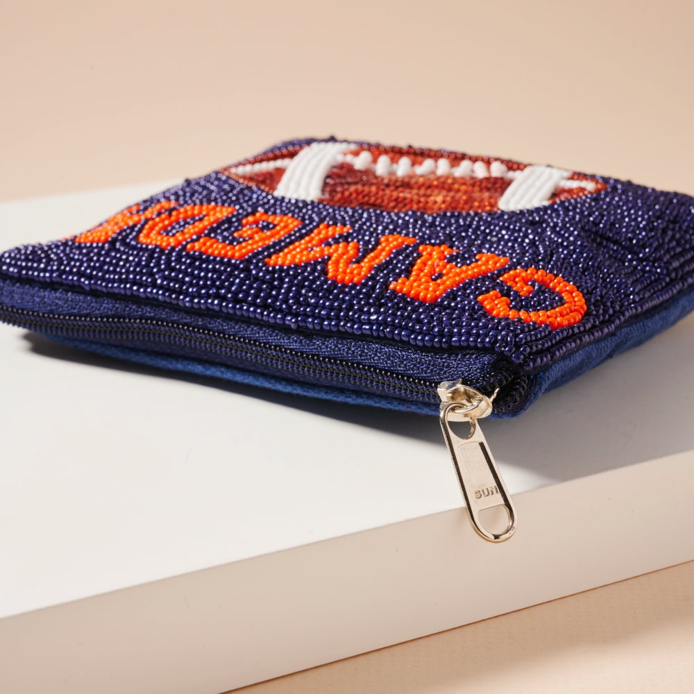 Beaded Game Day Football Mini Pouch
