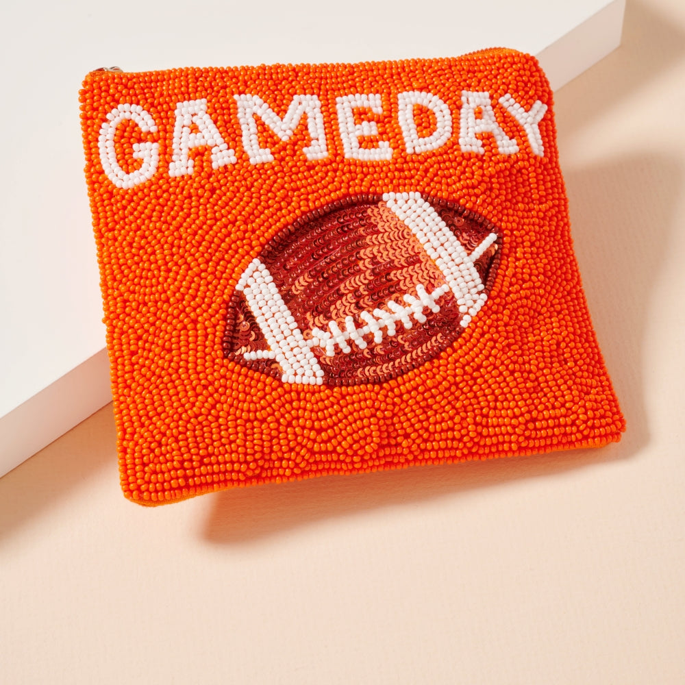 Beaded Game Day Football Mini Pouch
