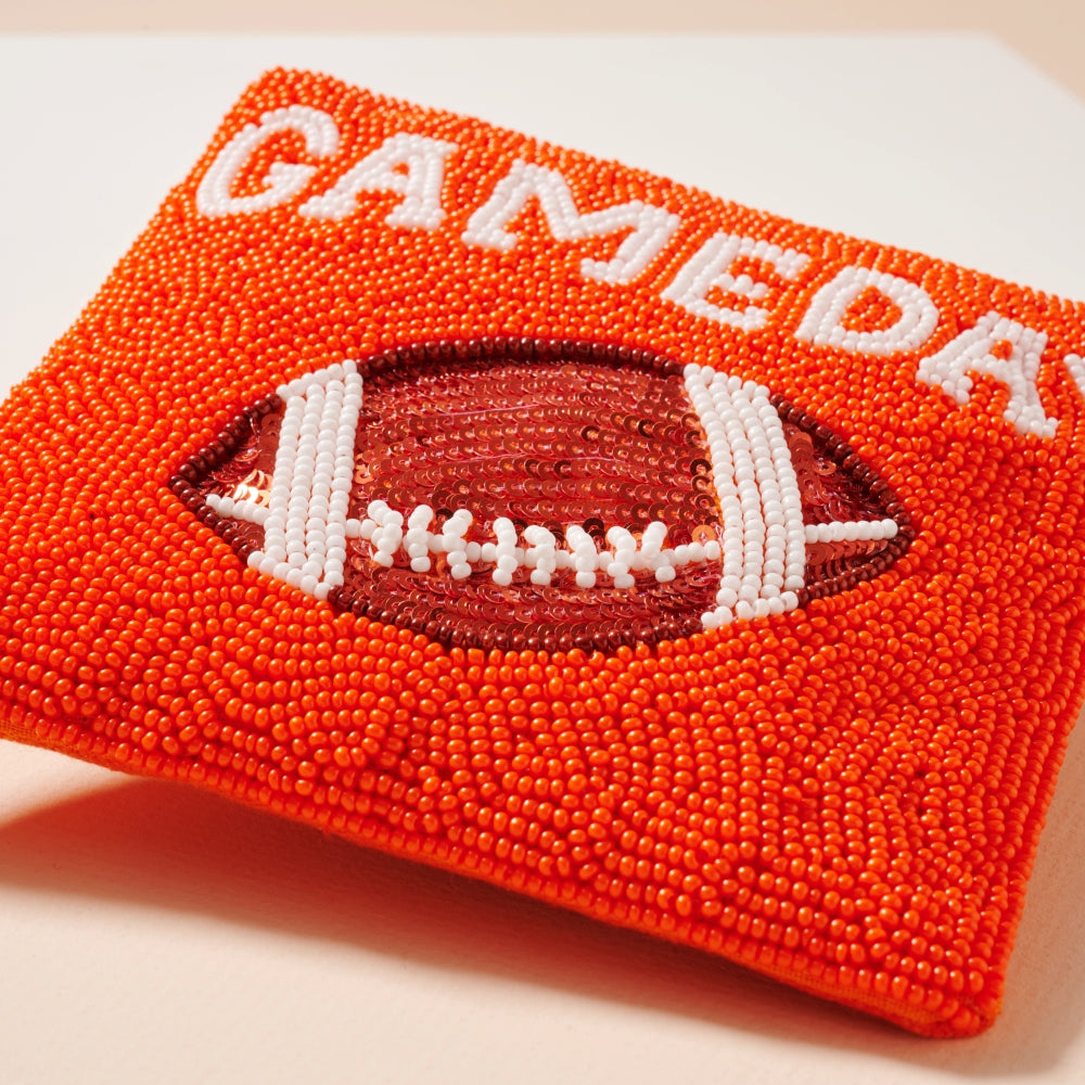 Beaded Game Day Football Mini Pouch