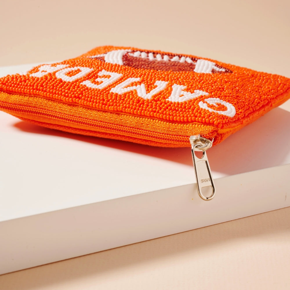 Beaded Game Day Football Mini Pouch