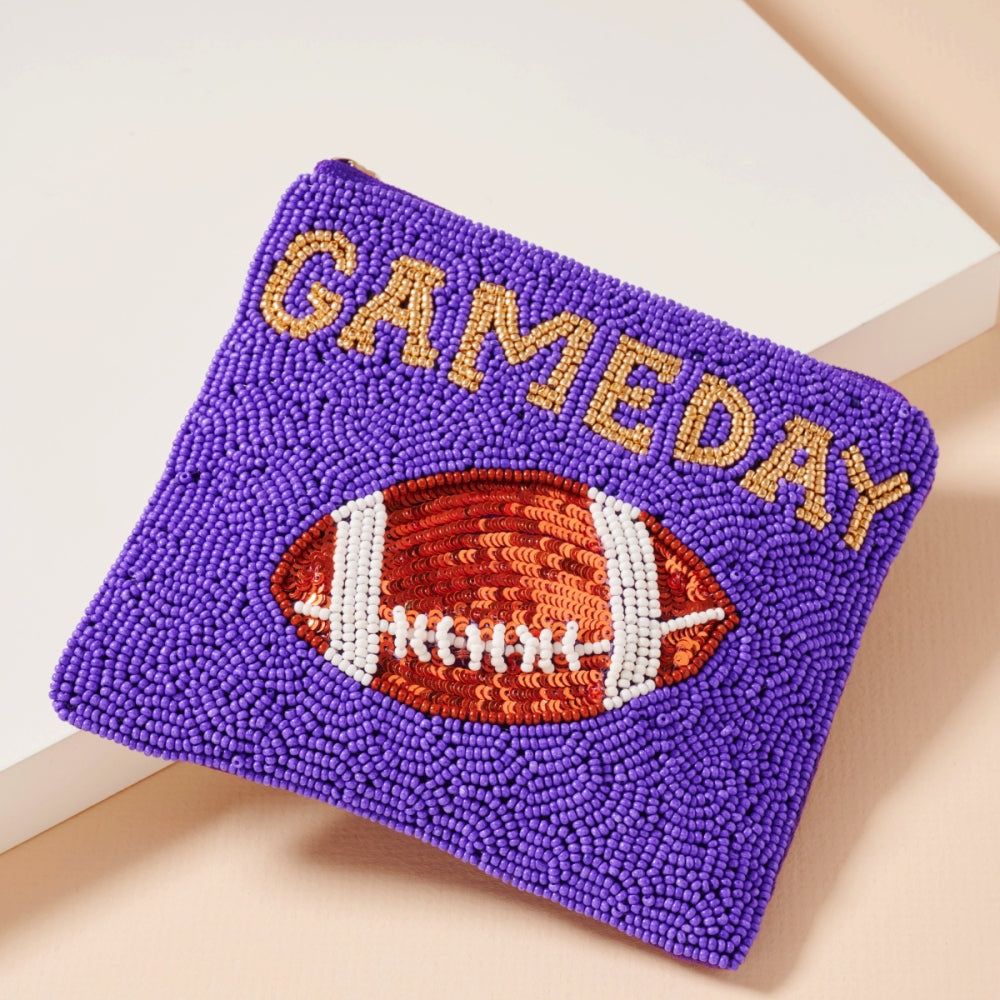 Beaded Game Day Football Mini Pouch