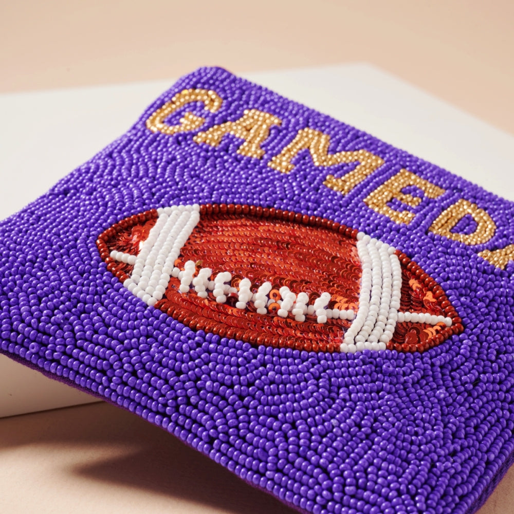Beaded Game Day Football Mini Pouch