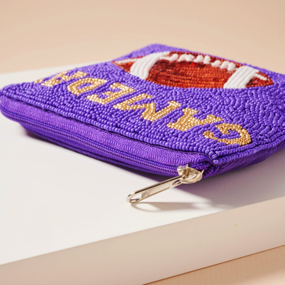 Beaded Game Day Football Mini Pouch